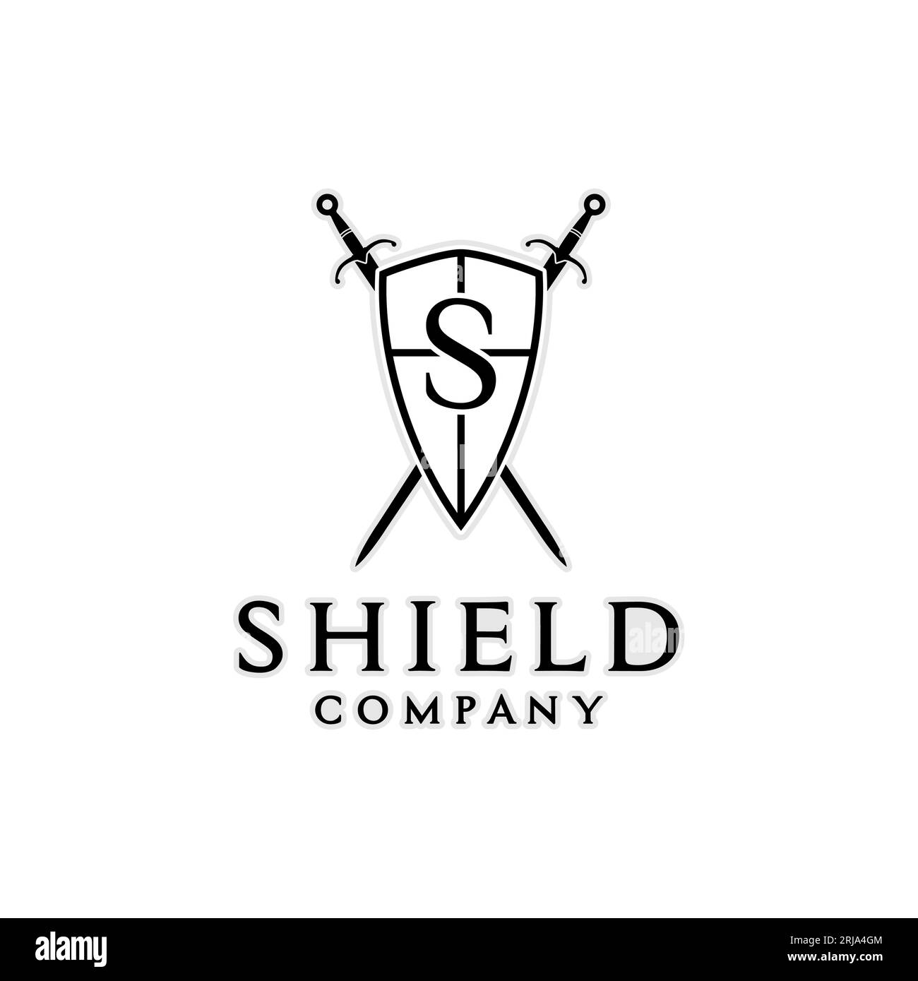 Knight Shield Armor Sword lettre initiale S pour l'inspiration de conception de logo de l'entreprise Illustration de Vecteur