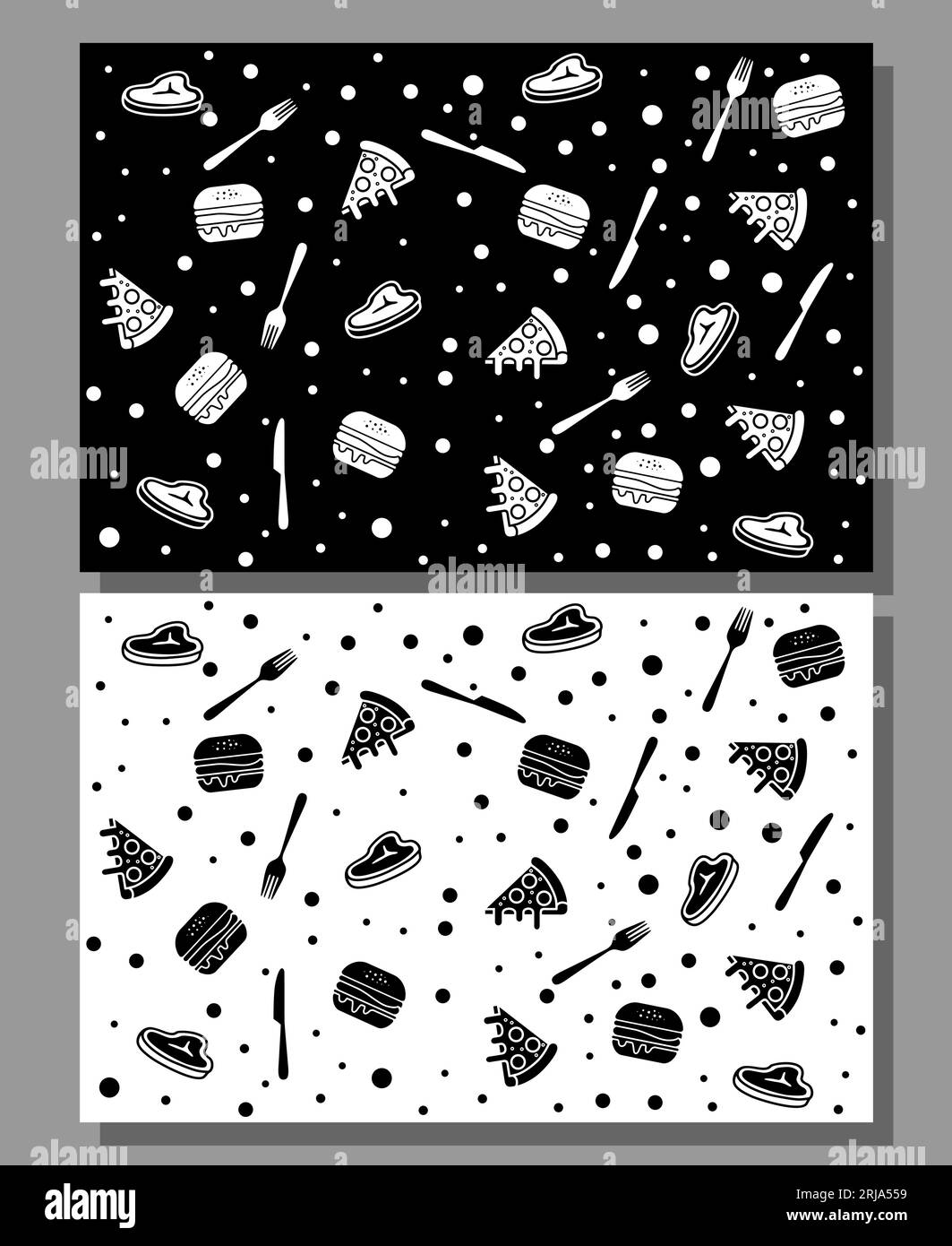 Fast Food Seamless Pattern, Pizza et Burger Seamless Pattern Black White Vector Design Illustration de Vecteur