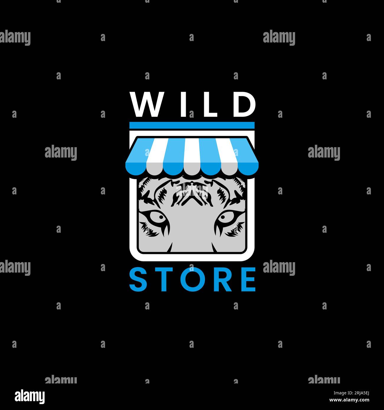 Logo de magasin avec visage de tigre Illustration de Vecteur