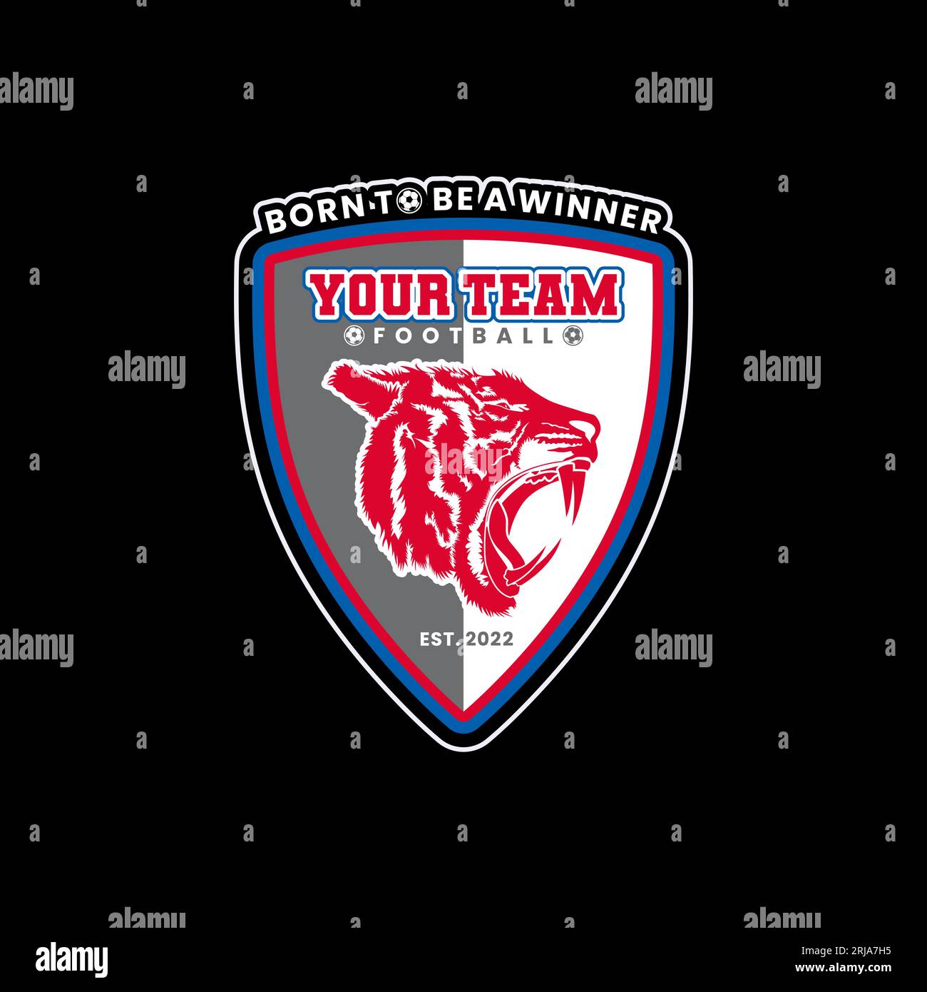 Modèle vectoriel de logo de l'équipe de football Shield et Tiger Roaring Illustration de Vecteur