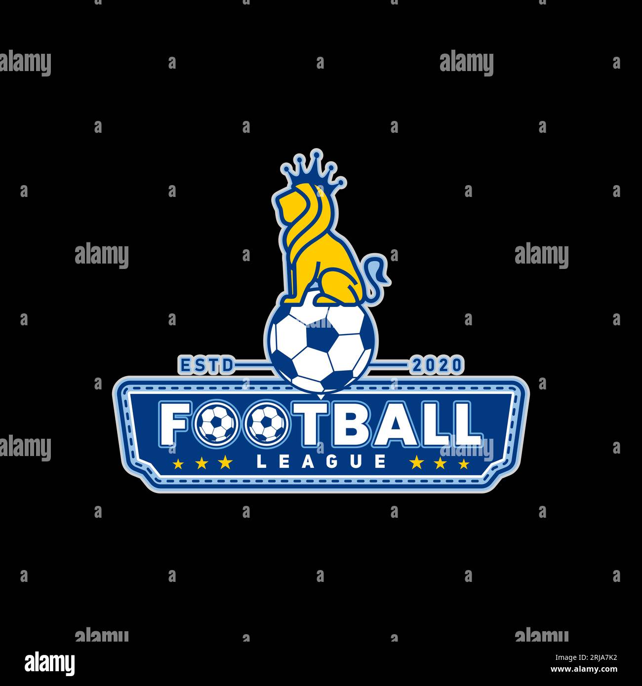 Logo de football League avec dessin vectoriel de mascotte de Lion couronné Illustration de Vecteur