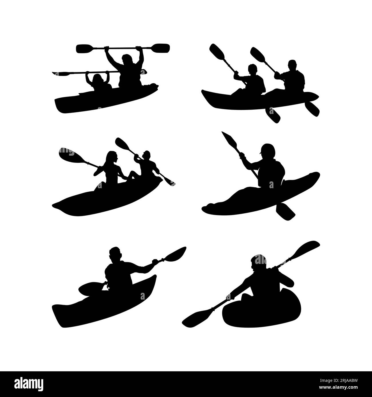 Ensemble de pédales de bateau de kayak, collection de conception inspirée de l'ensemble de silhouette de kayak Illustration de Vecteur