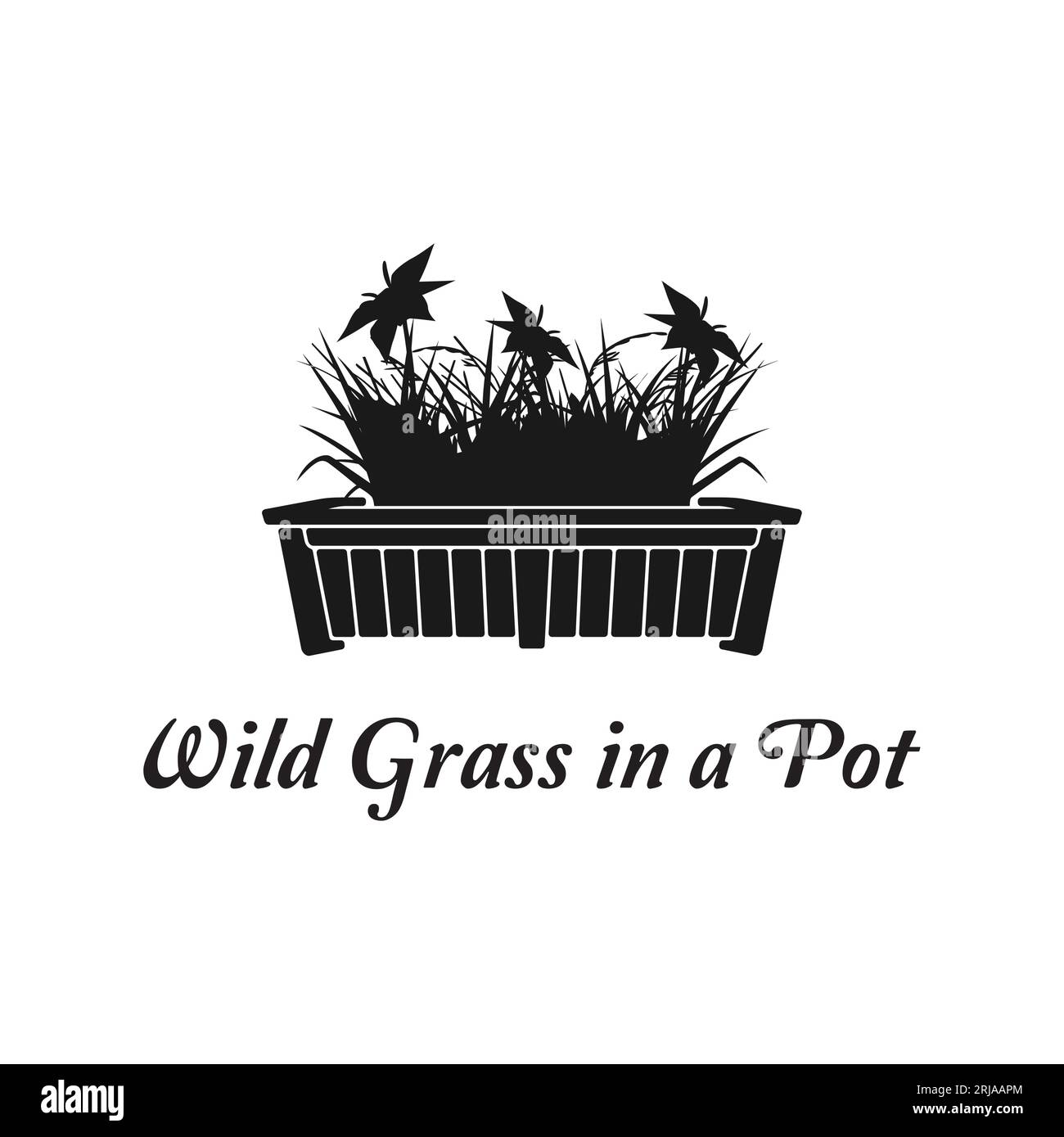 Logo de jardinage avec inspiration de conception de pot de fleurs et de mauvaises herbes Illustration de Vecteur