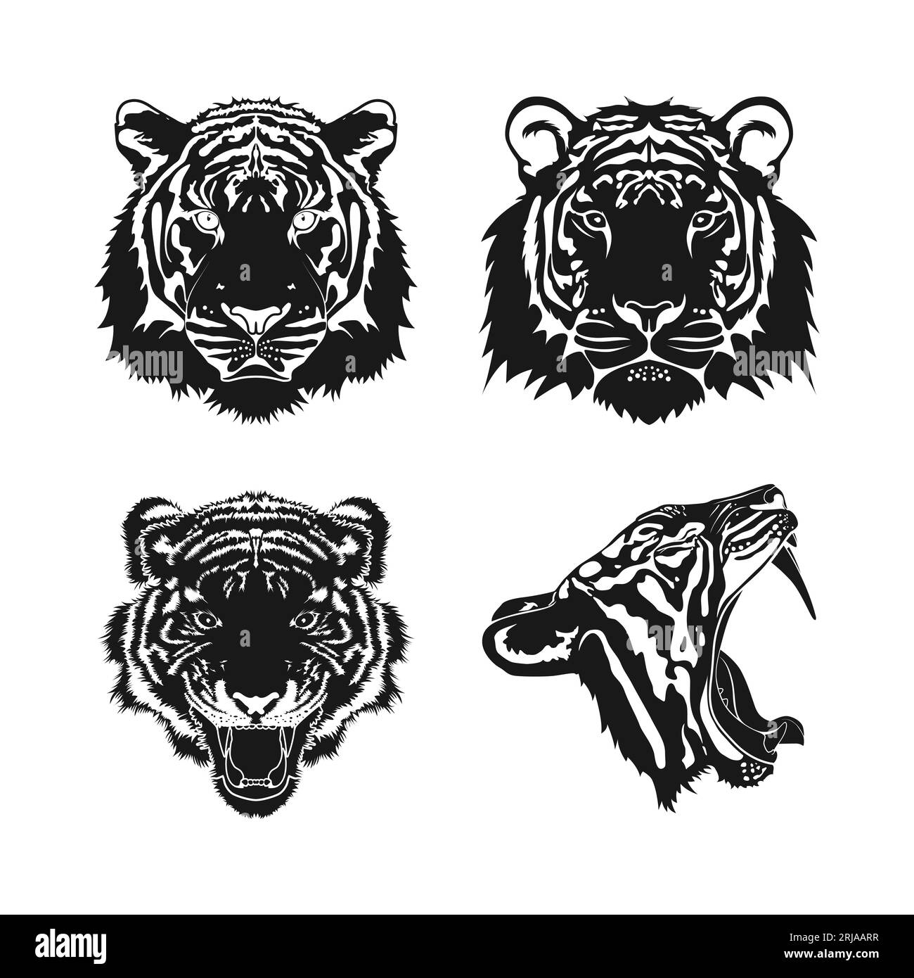Ensemble de Tiger Head Vector, Tiger Roaring Tiger face logo inspiration Illustration de Vecteur