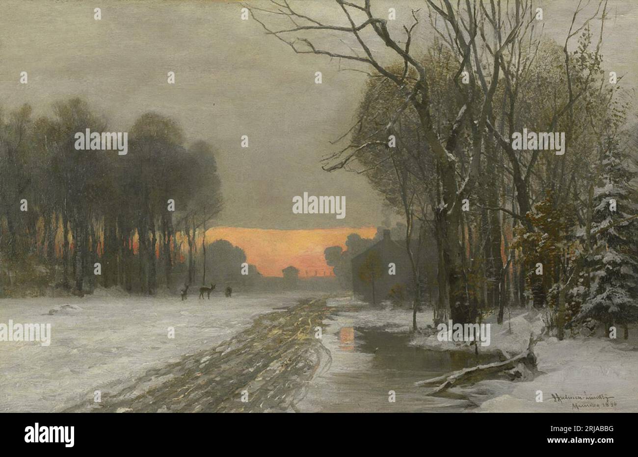 Paysage d'hiver près de Nymphenburg comme le soir tombe. 1896 par Anders Andersen-Lundby Banque D'Images