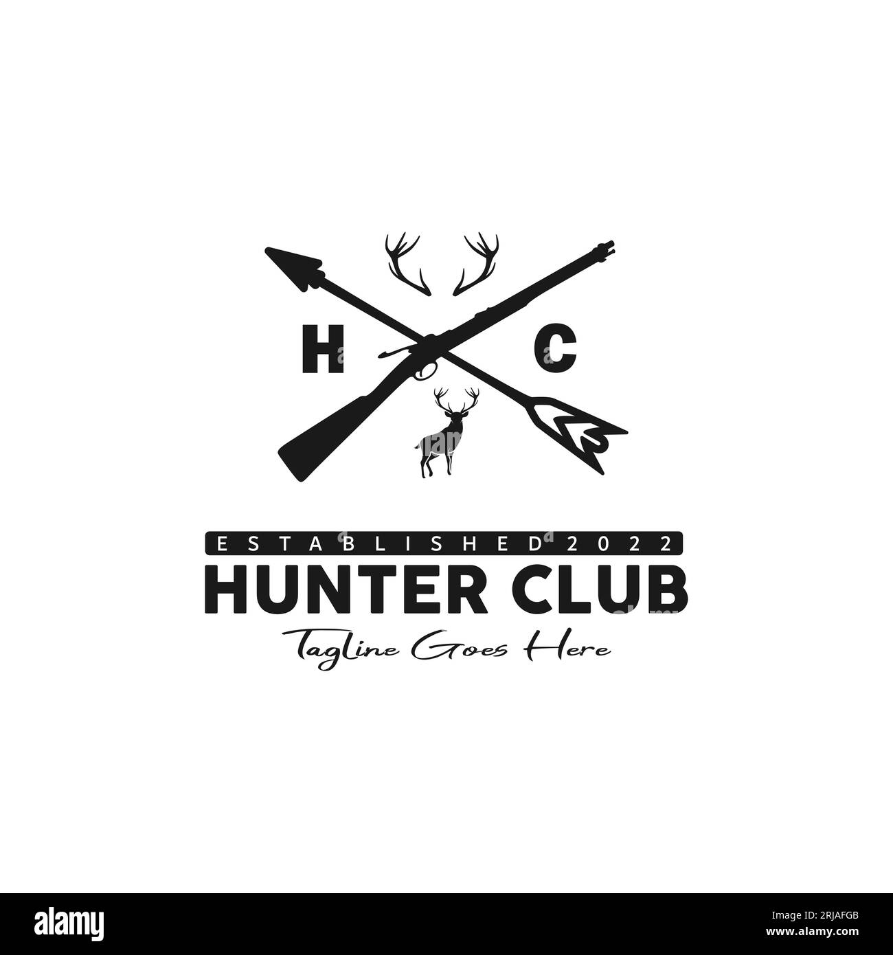 Vintage Retro Hunting logo, Antler Deer avec des initiales et Crossing Arrow Gun Illustration de Vecteur