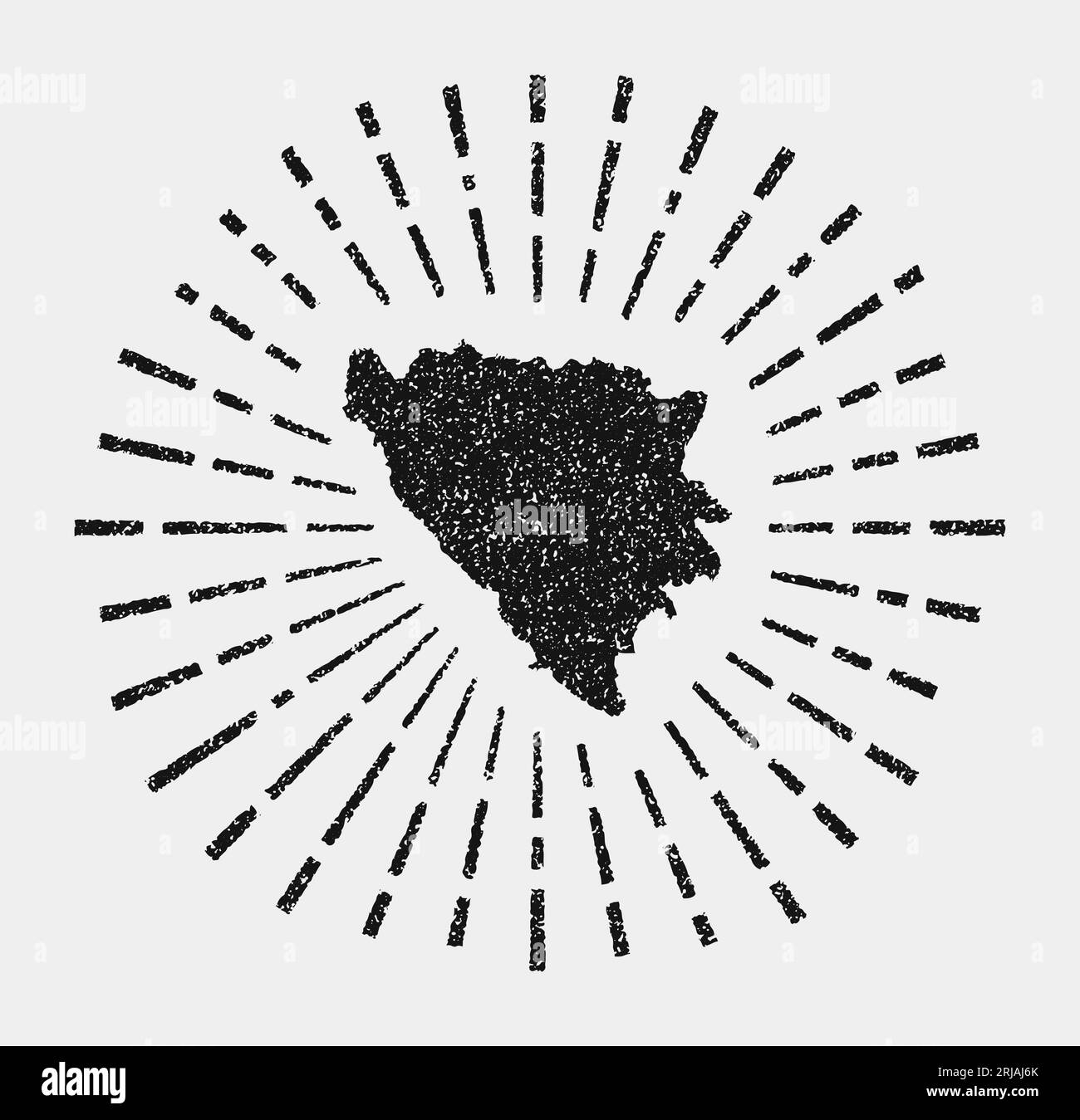 Carte vintage de Bosnie. Grunge Sunshaw autour du pays. Forme de Bosnie noire avec des rayons du soleil sur fond blanc. Illustration vectorielle. Illustration de Vecteur