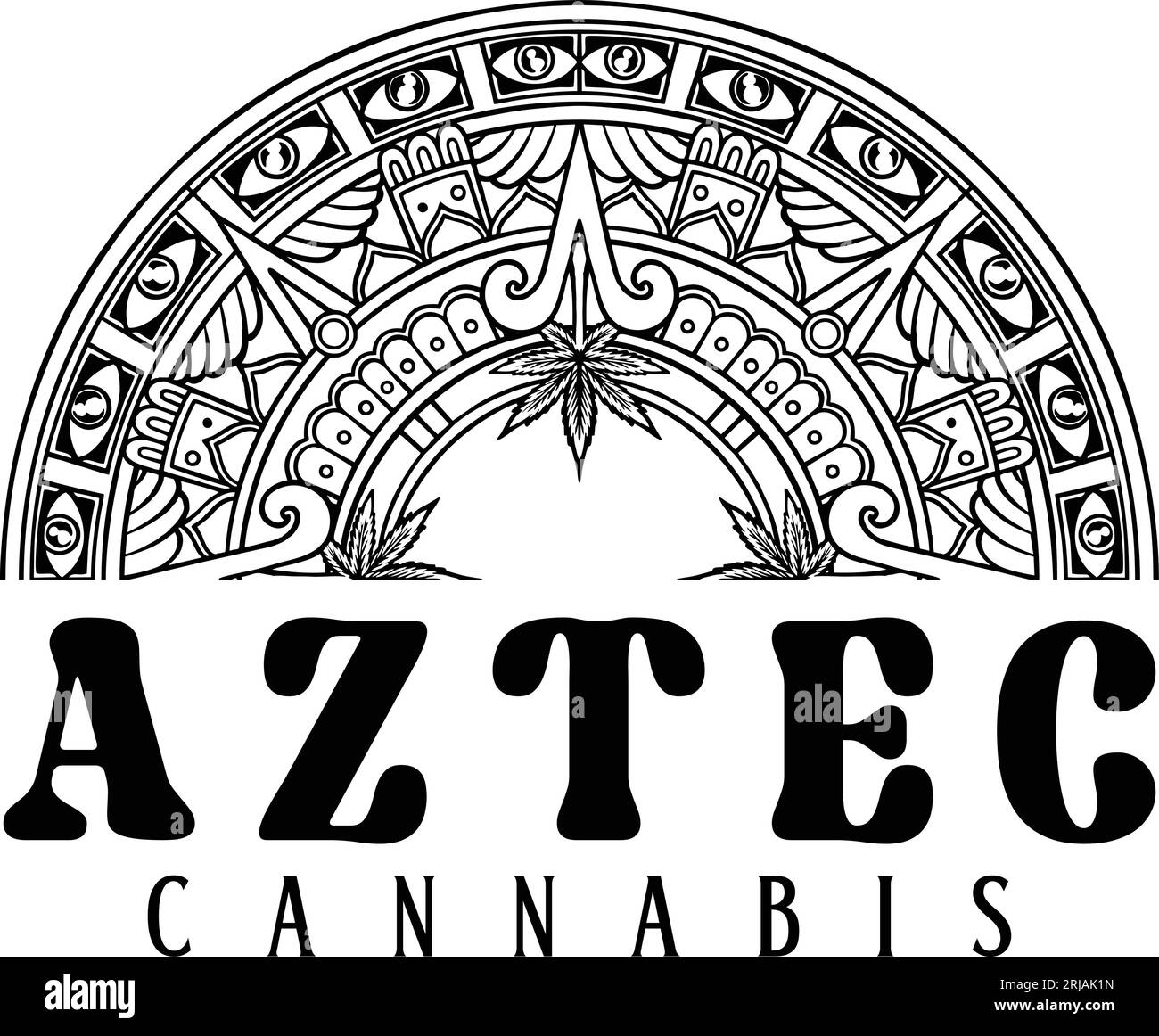 Aztec Half mandala ornemental feuilles de cannabis illustrations silhouette illustrations vectorielles pour votre logo de travail, t-shirt de marchandises, autocollants et labe Illustration de Vecteur