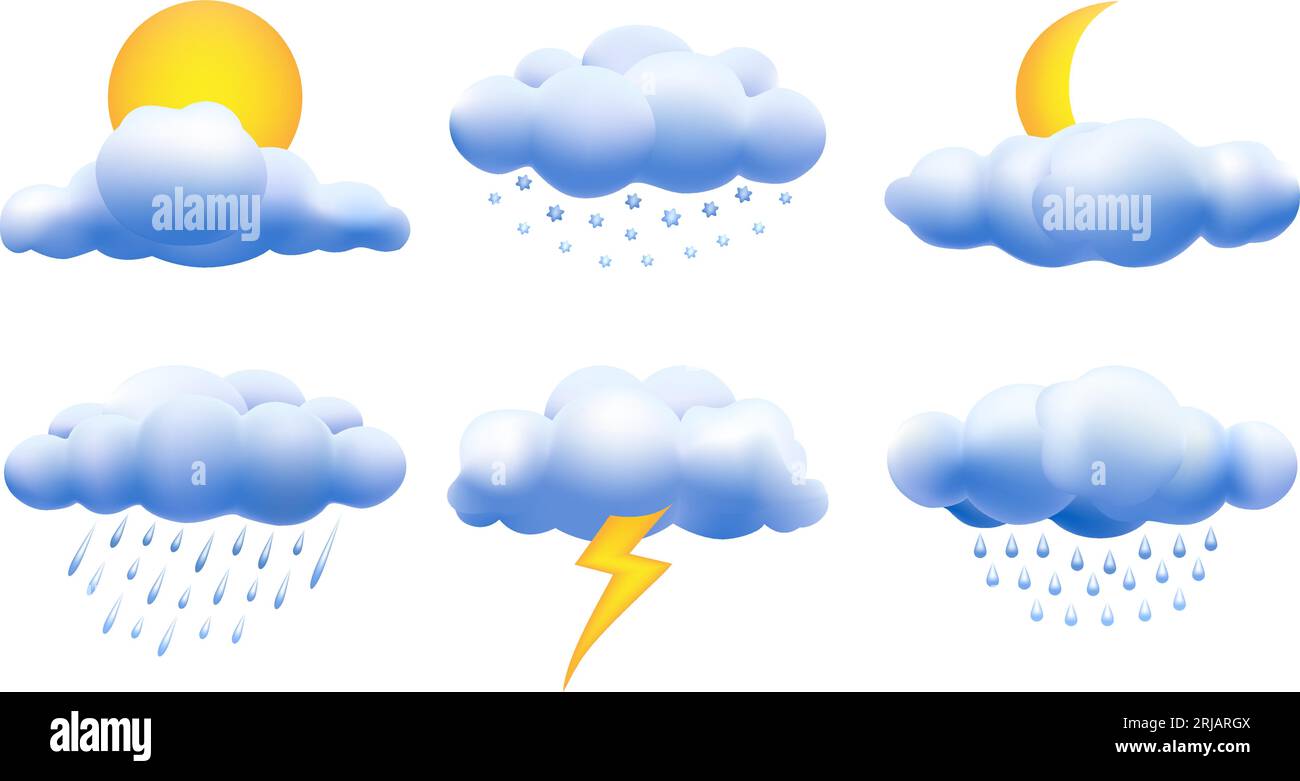 Ensemble de nuages de saison de pluie différente météo Illustration de Vecteur