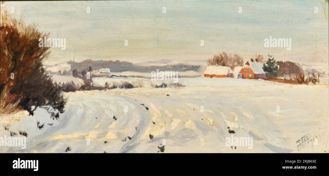 Paysage hivernal. (19 x 37 cm). Entre 1875 et 1925 par Hans Agersnap Banque D'Images