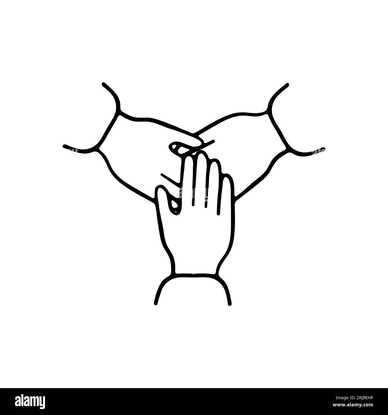 Icône de ligne de travail d'équipe. Amélioration des performances, poignée de main, société, équipe, prise de parole en public. Icône de ligne noire de vecteur sur fond blanc pour Business Illustration de Vecteur