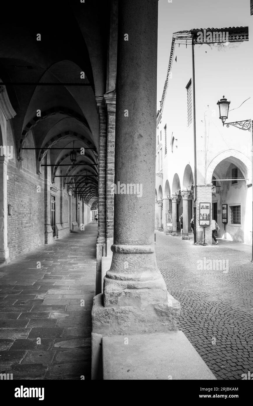 Promenez-vous sous les arches de Padoue en noir et blanc Banque D'Images