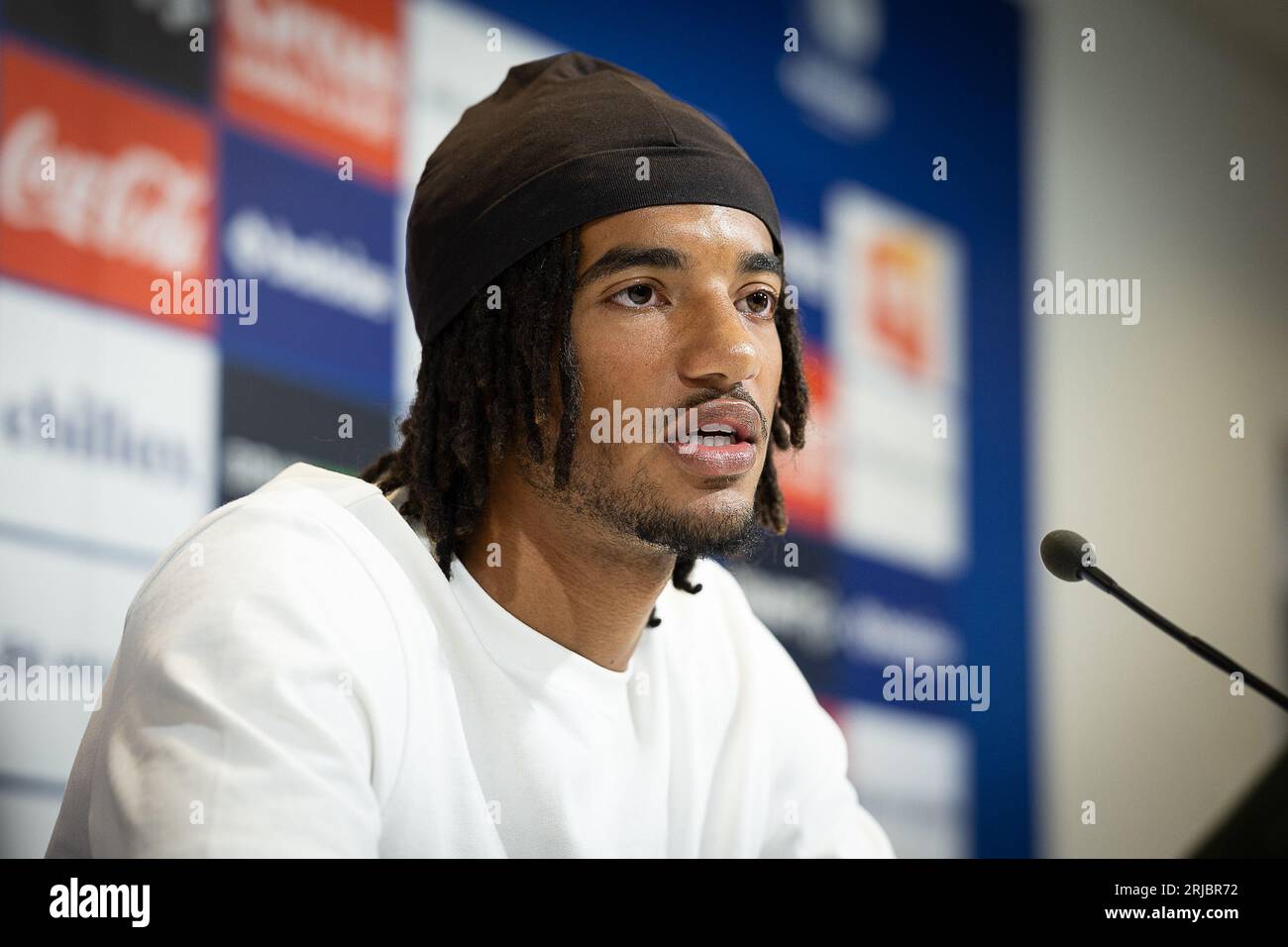 Gand, Belgique. 22 août 2023. Archie Brown de Gand photographié lors d'une conférence de presse de l'équipe belge de football KAA Gent, le mardi 22 août 2023 à Gand, pour présenter leur dernier transfert. BELGA PHOTO JAMES ARTHUR GEKIERE crédit : Belga News Agency/Alamy Live News Banque D'Images