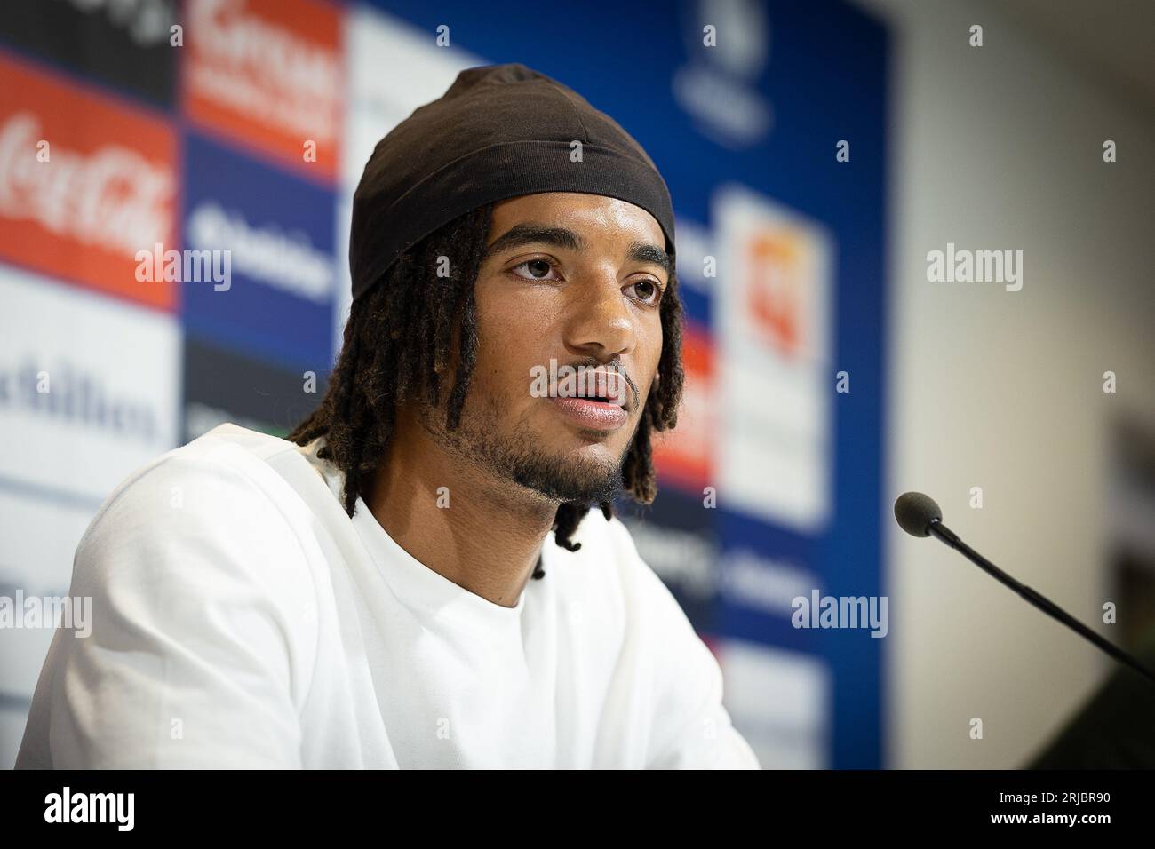 Gand, Belgique. 22 août 2023. Archie Brown de Gand photographié lors d'une conférence de presse de l'équipe belge de football KAA Gent, le mardi 22 août 2023 à Gand, pour présenter leur dernier transfert. BELGA PHOTO JAMES ARTHUR GEKIERE crédit : Belga News Agency/Alamy Live News Banque D'Images