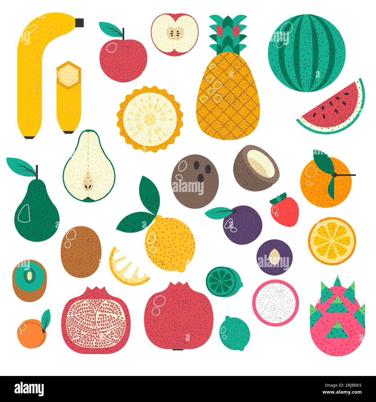 Fruits exotiques et tropicaux, banane et pastèque Illustration de Vecteur