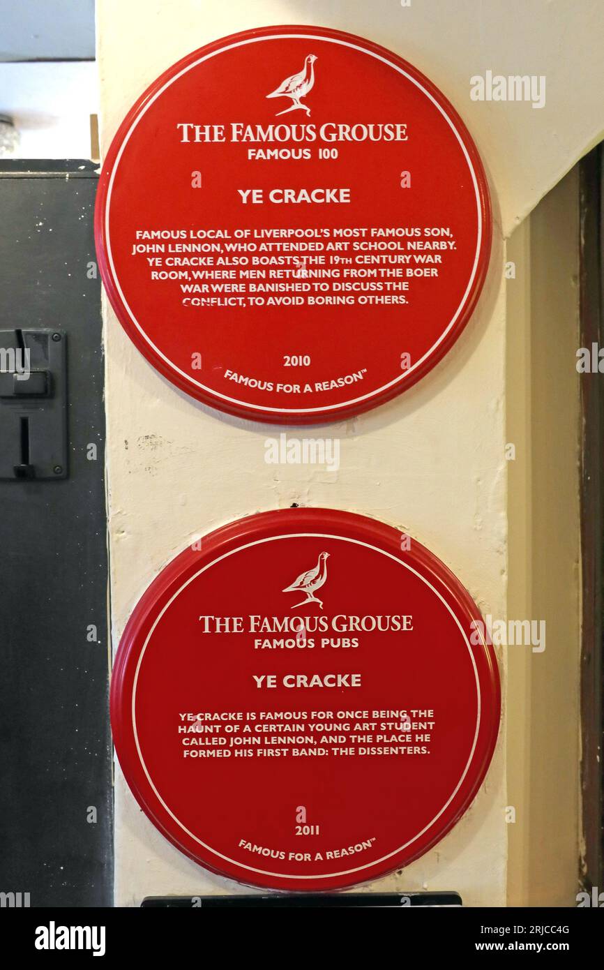 YE Cracke, John Lennon des Beatles, dissenters Waterhole pub, Rice Street, Off Hope Street, Liverpool, Merseyside, ANGLETERRE, ROYAUME-UNI, L1 9BB Banque D'Images