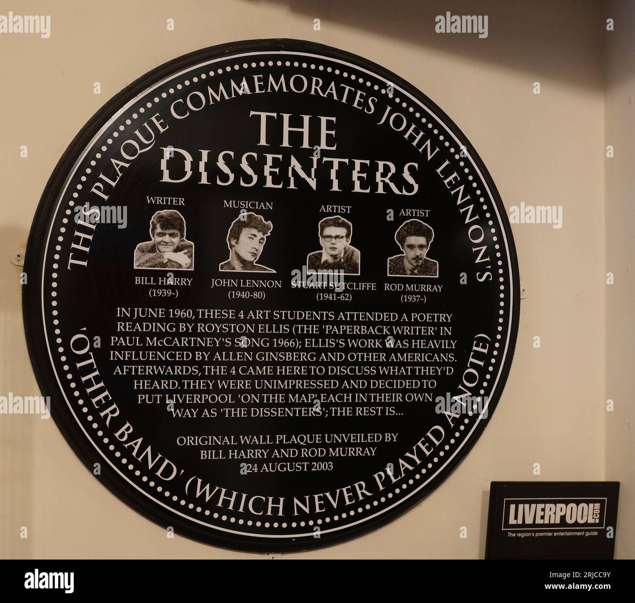 YE Cracke, John Lennon des Beatles, dissenters Waterhole pub, Rice Street, Off Hope Street, Liverpool, Merseyside, ANGLETERRE, ROYAUME-UNI, L1 9BB Banque D'Images