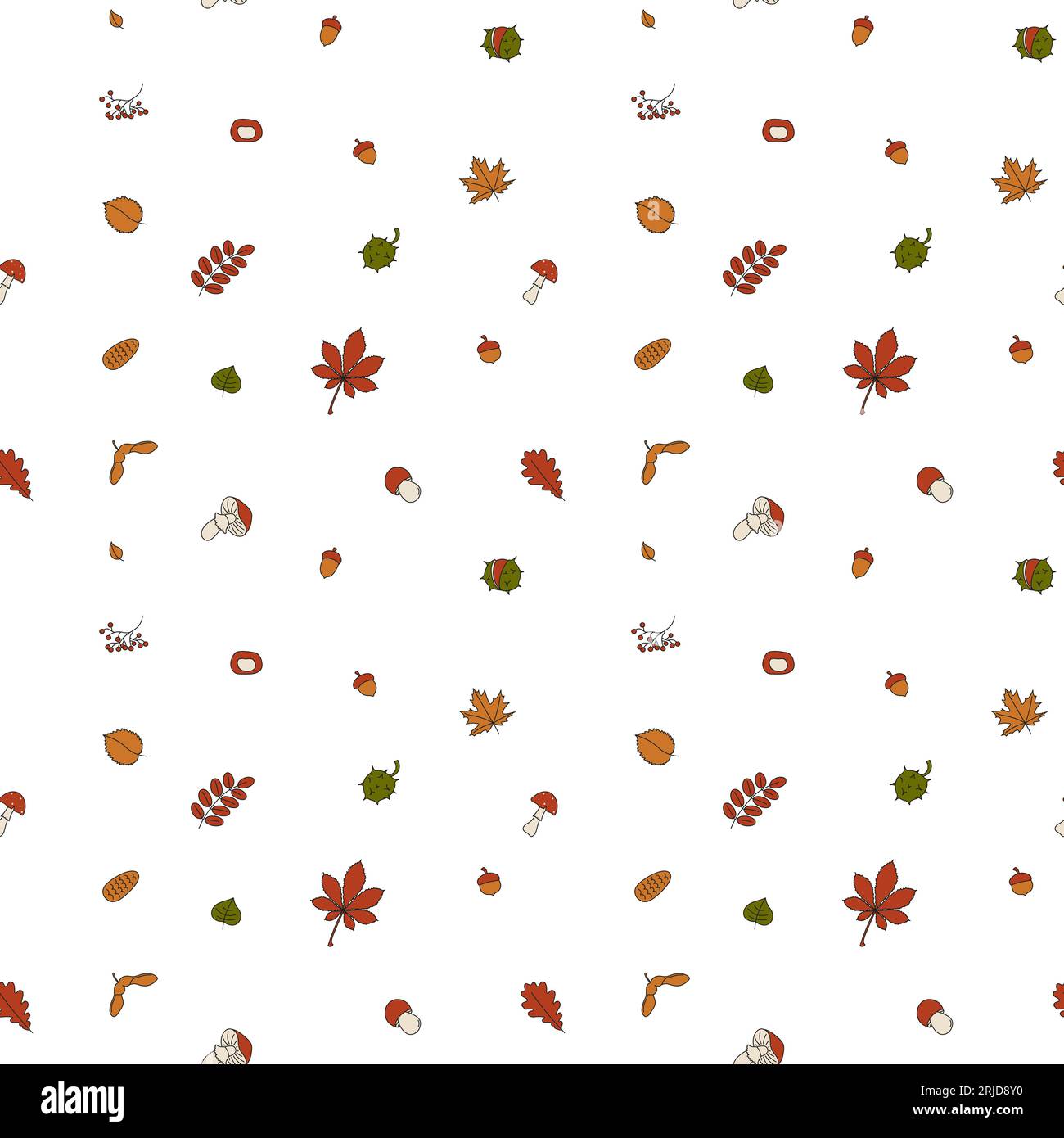 Modèle sans couture d'automne dans le style doodle coloré. Feuilles de forêt et champignons. Illustration vectorielle dans un style simple Illustration de Vecteur