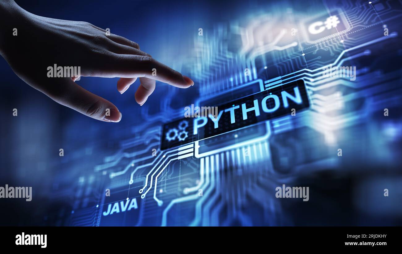 Langage de programmation de haut niveau Python. Concept de développement d'applications et Web sur écran virtuel. Banque D'Images