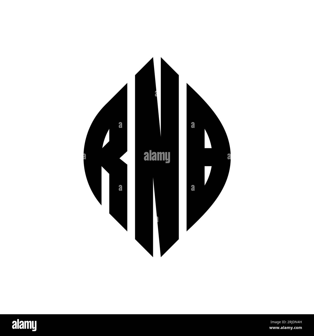 Logo de lettre cercle RNB avec forme de cercle et d'ellipse. Lettres elliptiques RNB avec style typographique. Les trois initiales forment un logo circulaire. RNB ci Illustration de Vecteur