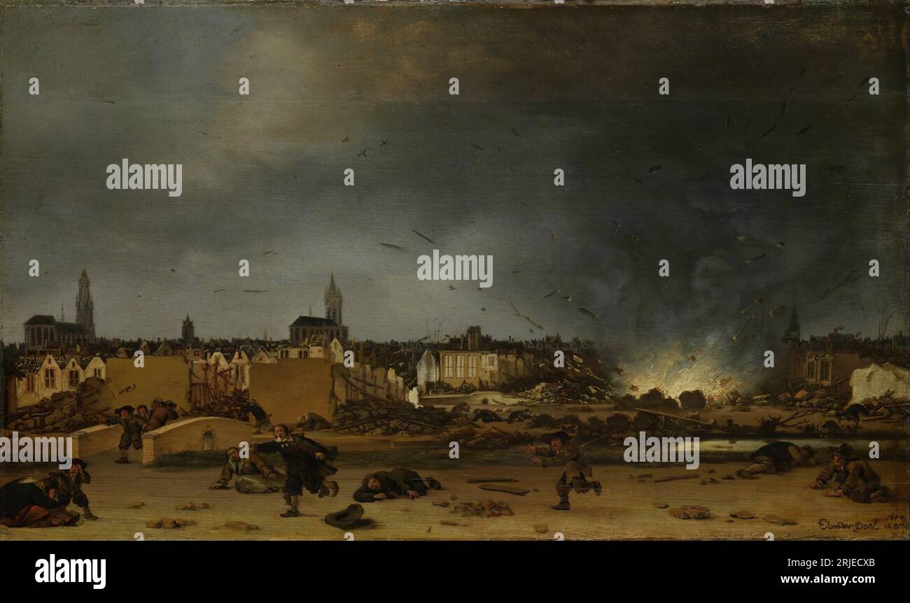 Het springen van de kruittoren à Delft, 12 oktober 1654 entre 1654 et 1660 par Egbert van der Poel Banque D'Images