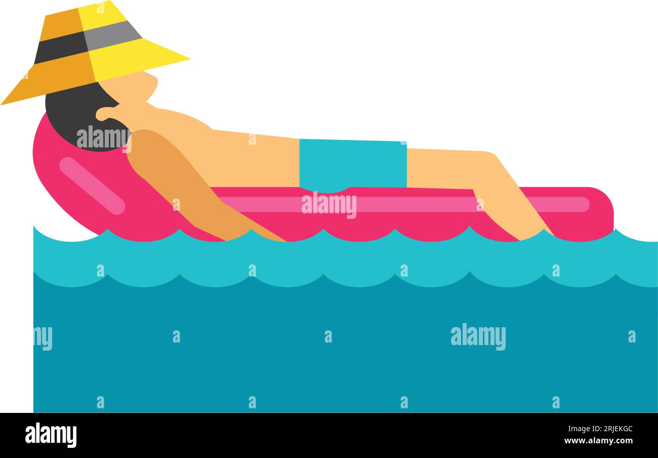 Homme bronzant sur l'icône de matelas d'eau Illustration de Vecteur