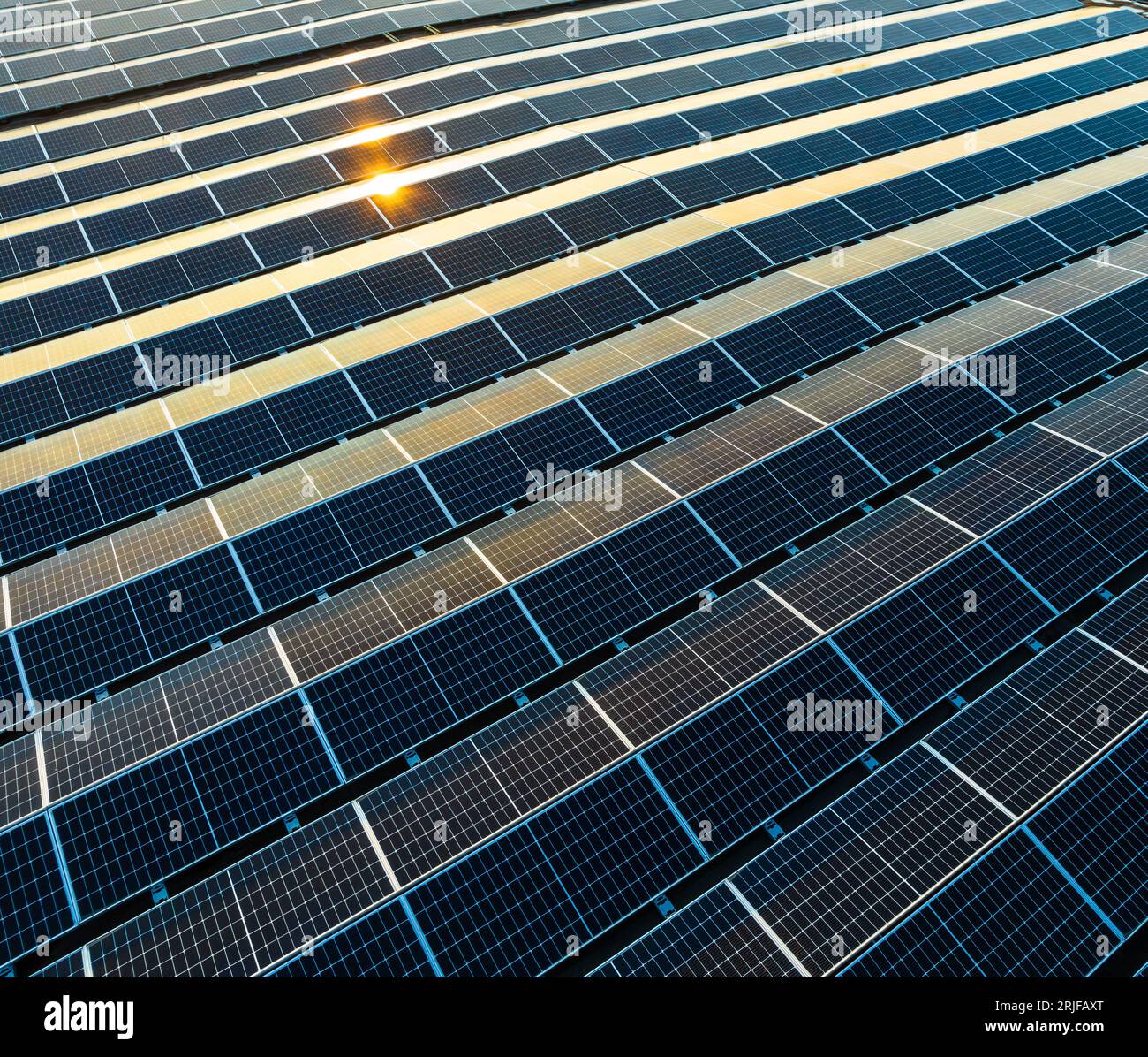 entrepôt industriel avec toit chargé de panneaux solaires Banque D'Images