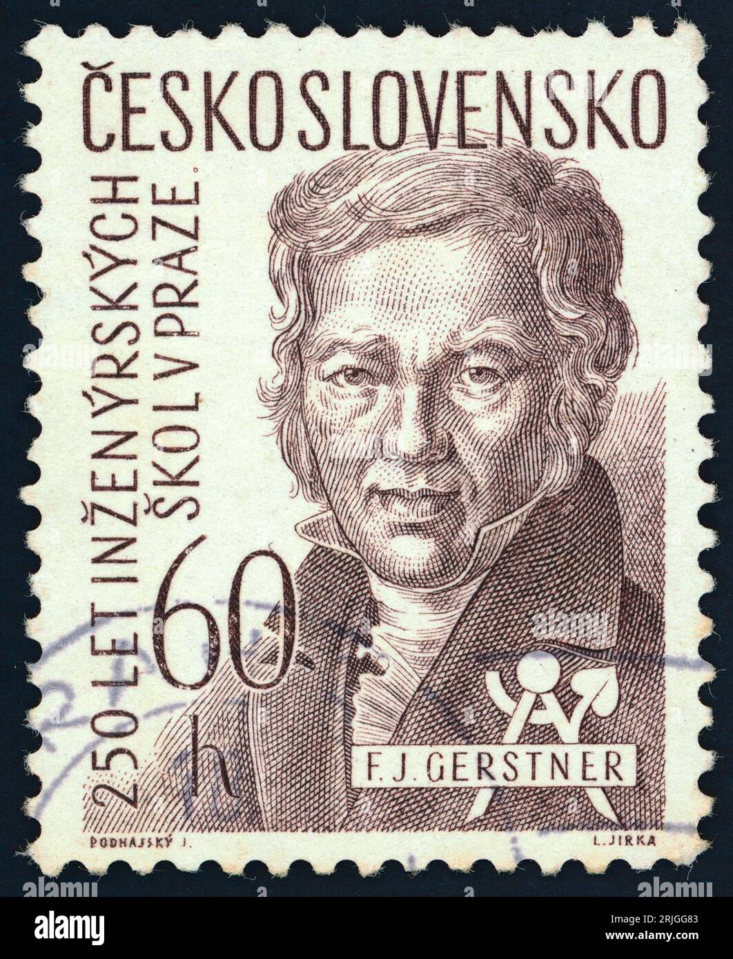 Franz Josef Gerstner (1756 – 1832). Timbre-poste émis en Tchécoslovaquie en 1957. Gerstner était un physicien, astronome et ingénieur germano-bohémien. Banque D'Images