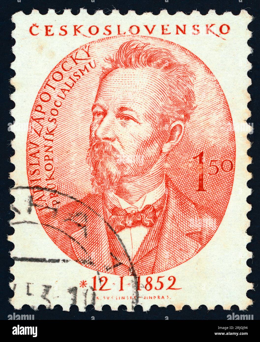 Ladislav Zápotocký (1852 – 1916). Timbre-poste émis en Tchécoslovaquie en 1952. Ladislav Zápotocký était un homme politique tchèque, journaliste, traducteur et dirigeant syndical, pionnier du socialisme et du marxisme en Tchécoslovaquie et cofondateur du Parti social-démocrate tchèque. Il est le père du futur président communiste et premier ministre Antonín Zápotocký. Banque D'Images