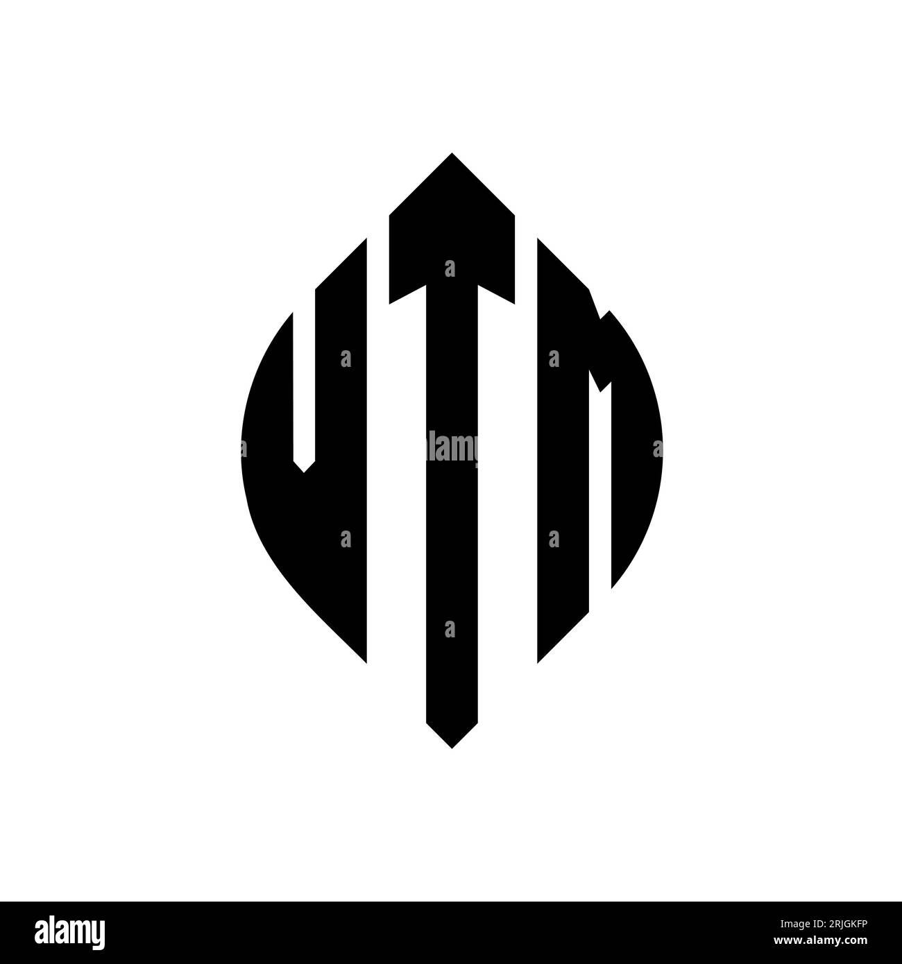 Logo en forme de cercle VTM avec forme de cercle et d'ellipse. Lettres elliptiques VTM avec style typographique. Les trois initiales forment un logo circulaire. Ci VTM Illustration de Vecteur