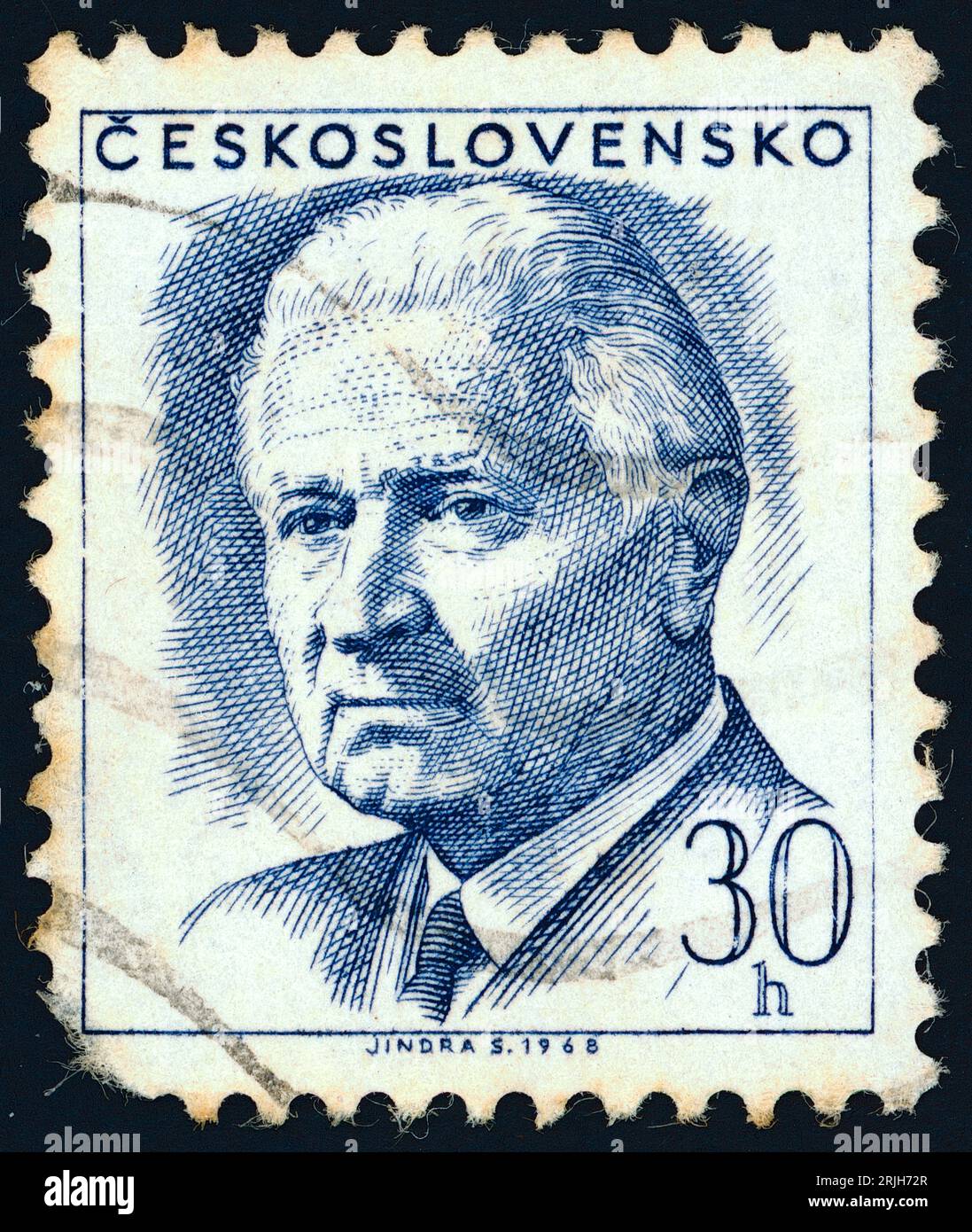 Ludvík Svoboda (1895 – 1979). Timbre-poste émis en Tchécoslovaquie en 1968. Ludvík Svoboda était un général et homme politique tchèque. Il a combattu dans les deux guerres mondiales, pour lesquelles il a été considéré comme un héros national, et il a plus tard servi comme président de la Tchécoslovaquie de 1968 à 1975. Banque D'Images