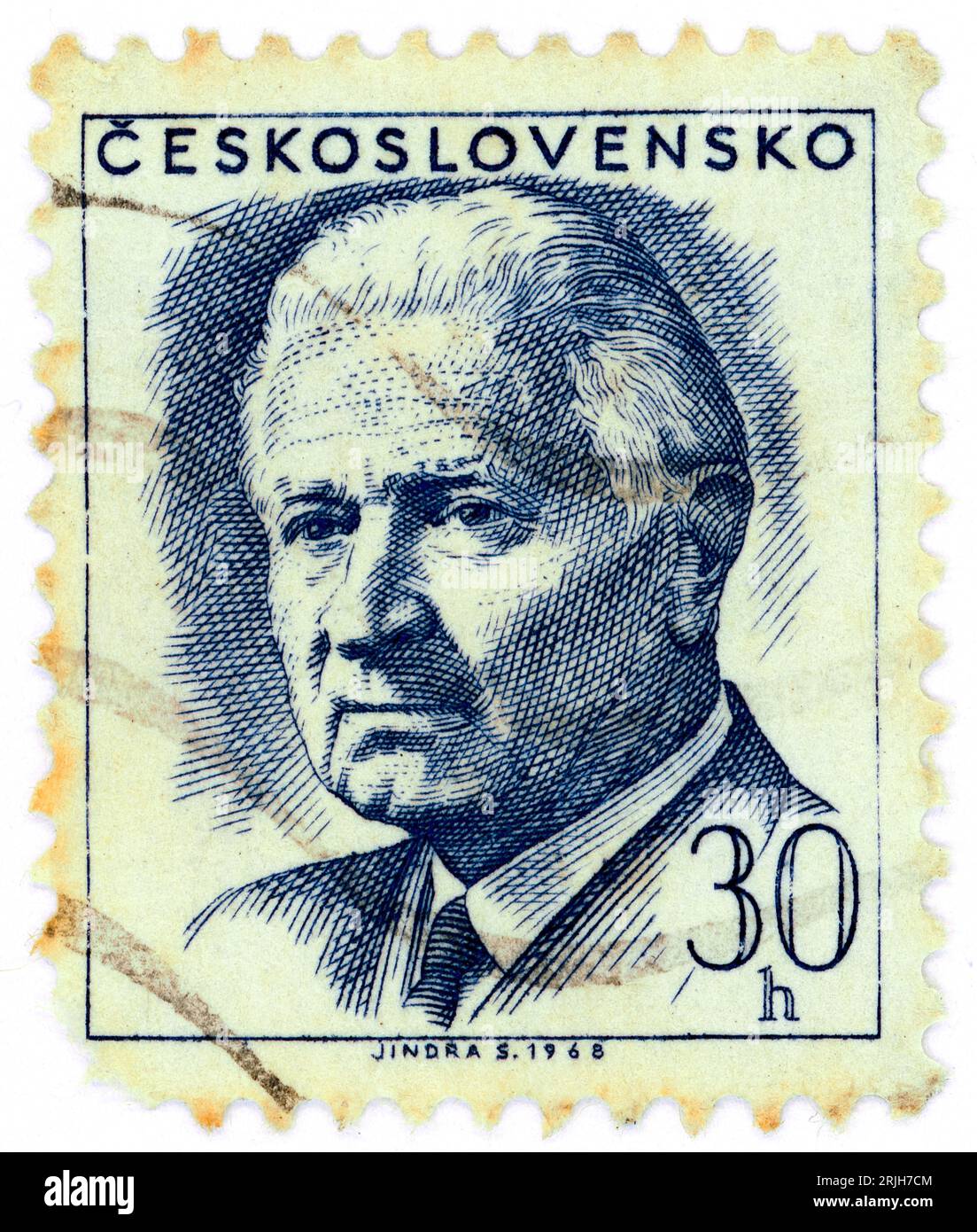 Ludvík Svoboda (1895 – 1979). Timbre-poste émis en Tchécoslovaquie en 1968. Ludvík Svoboda était un général et homme politique tchèque. Il a combattu dans les deux guerres mondiales, pour lesquelles il a été considéré comme un héros national, et il a plus tard servi comme président de la Tchécoslovaquie de 1968 à 1975. Banque D'Images