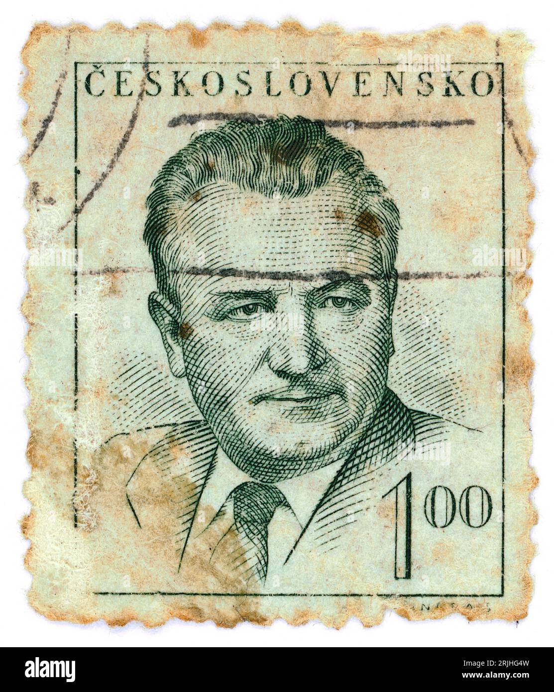Klement Gottwald (1896 – 1953). Timbre-poste émis en Tchécoslovaquie en 1948. Klement Gottwald était un homme politique communiste tchèque, qui a été le chef du Parti communiste de Tchécoslovaquie de 1929 jusqu'à sa mort en 1953 - nommé secrétaire général jusqu'en 1945 et président de 1945 à 1953. Il fut le premier dirigeant de la Tchécoslovaquie communiste de 1948 à 1953. Banque D'Images