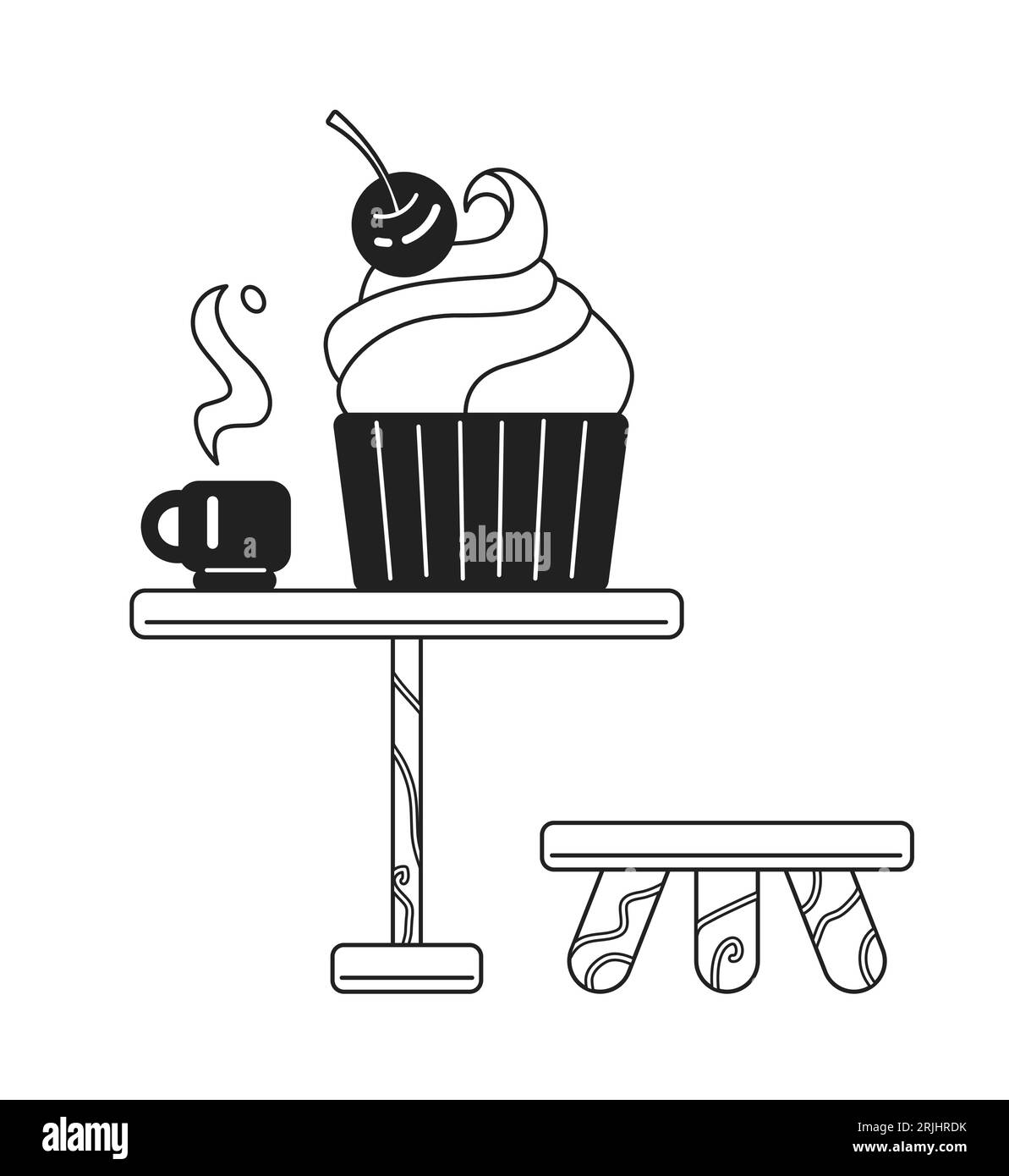 Crème glacée et tasse à café sur la table monochrome objet vectoriel plat Illustration de Vecteur