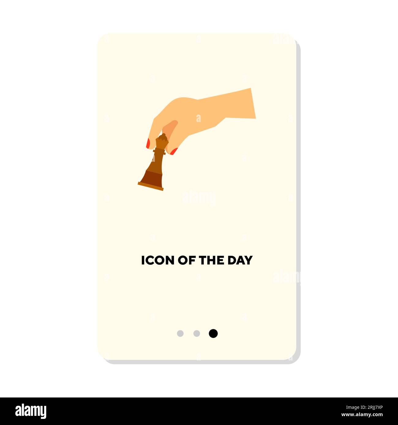 Main féminine tenant la pièce d'échecs sur fond blanc Illustration de Vecteur