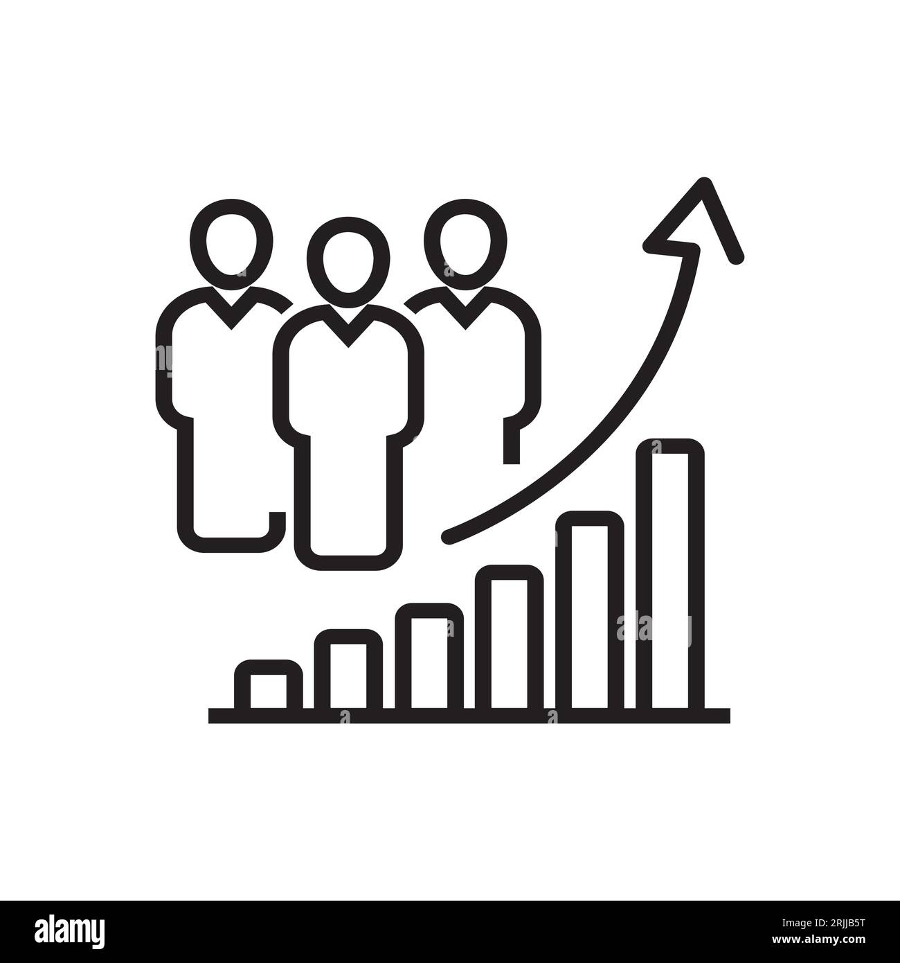 icône de croissance démographique, développement social accru, démographie mondiale, graphique de l'évolution des personnes, symbole de ligne mince sur fond blanc Illustration de Vecteur