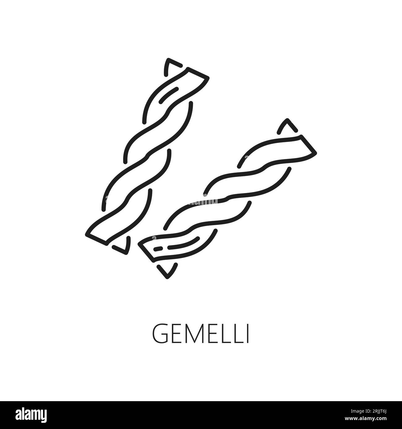 Icône de contour isolé de type pâtes spiralées Gemelli. Vector cuisine italienne, nouilles maison à tiges tordues, produit de pâte au sol Illustration de Vecteur