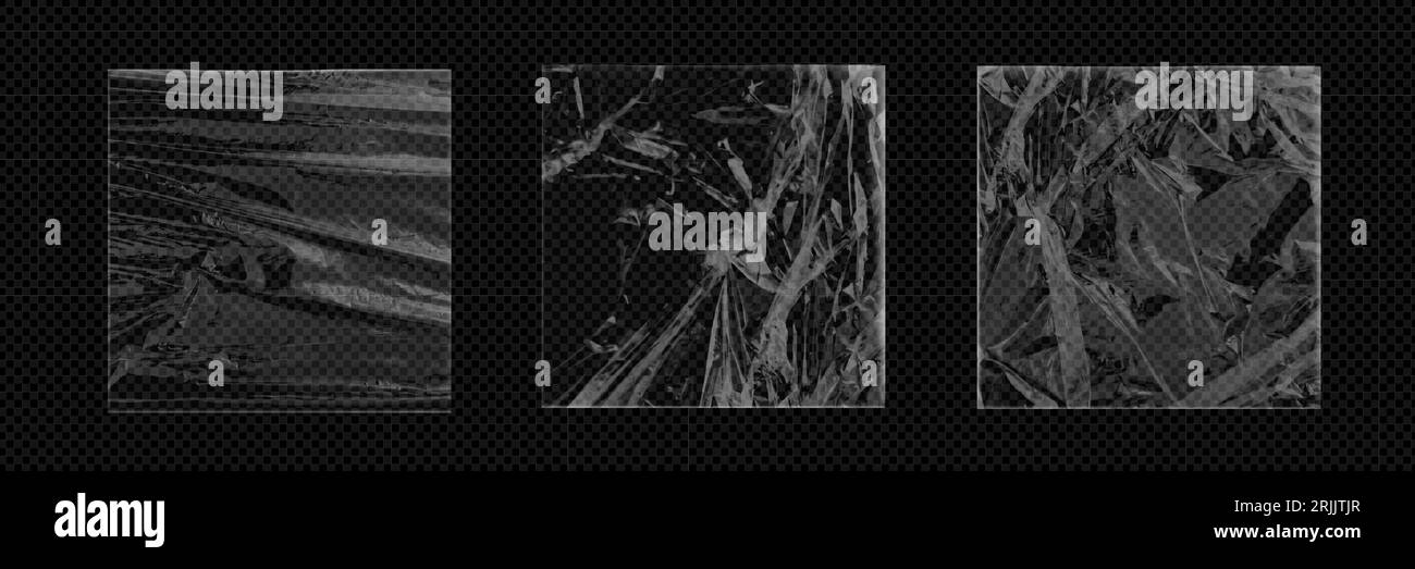 Texture plastique rétractable du sac de couverture d'album en vinyle. Bande de ruban adhésif carré pour enregistrement de CD avec collection de modèles pliés et froissés. maquette d'emballage de matériau de paquet de pochette de disque de musique 3d divers Illustration de Vecteur