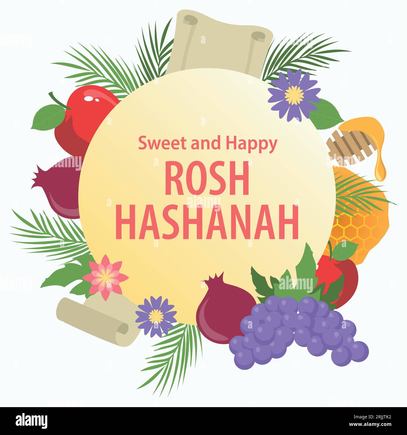 Happy Rosh Hashanah Jewish New Year Holiday décoratif symbole carte de voeux. Illustration de Vecteur