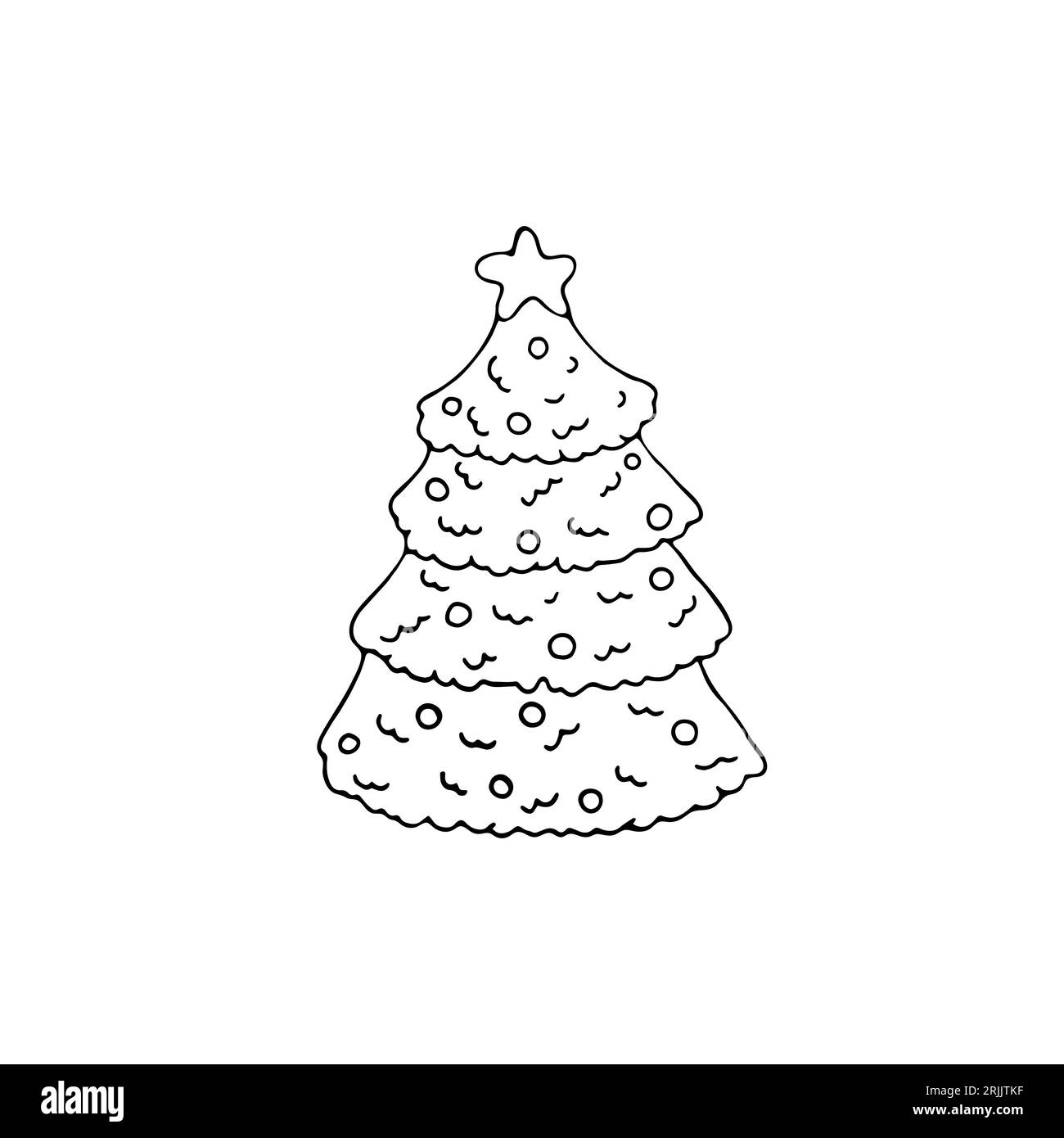Arbre de noël dessiné à la main, décoré avec des lumières et des étoiles. Illustration vectorielle simple sur fond blanc Illustration de Vecteur