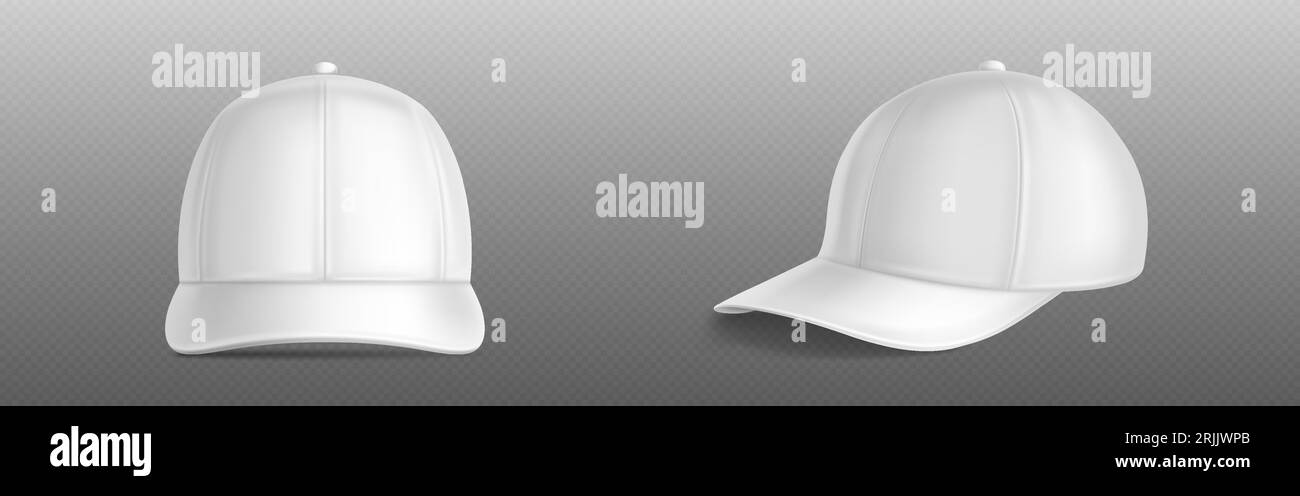 Modèle de maquette de vecteur de casquette de baseball blanc isolé. Casquette de sport uniforme sur le devant et sur les côtés avec visière. mode réaliste d'usure de tête 3d avec des vêtements vides de balle pour l'identité de publicité Illustration de Vecteur