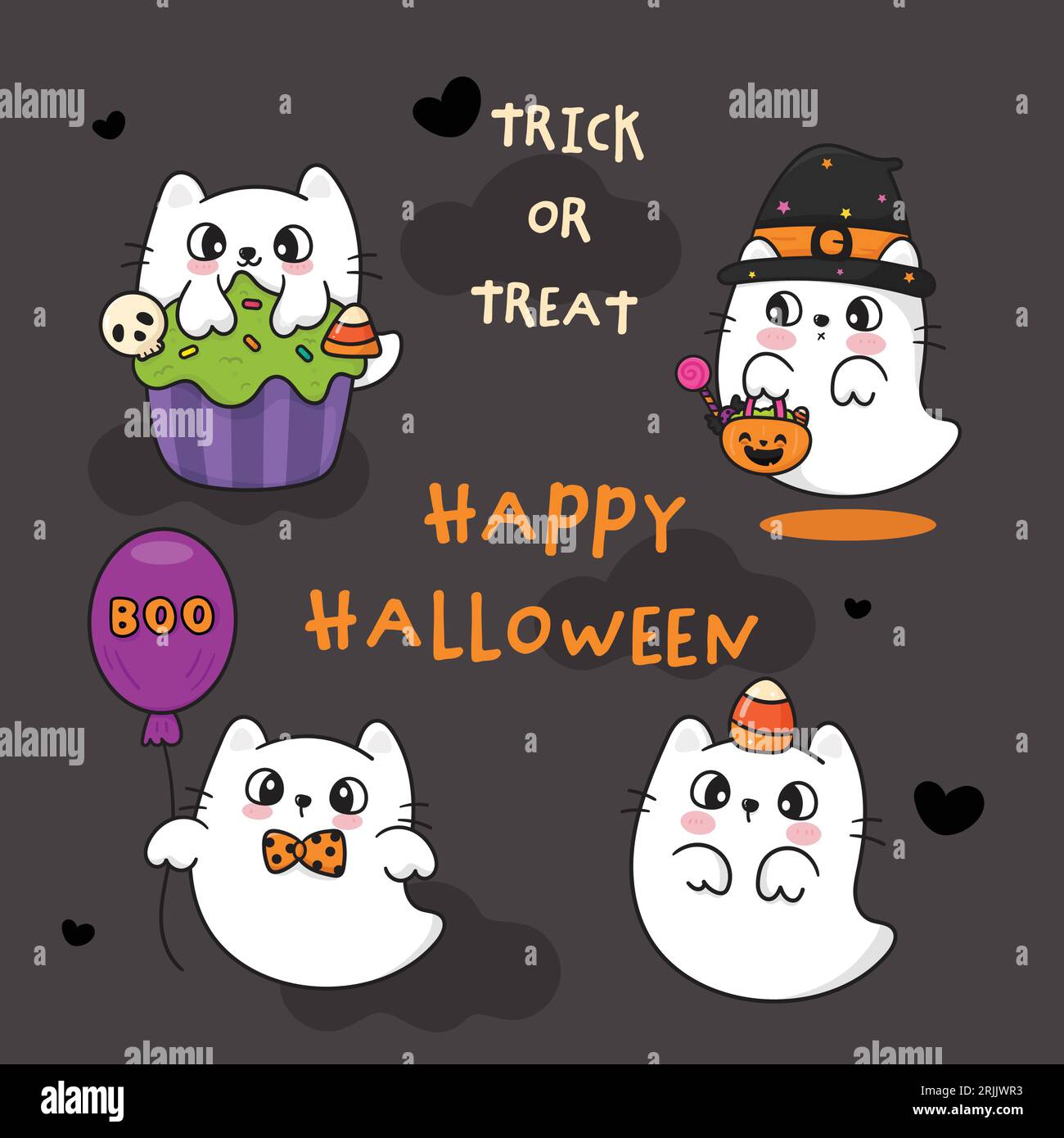 Paquet de mignons fantômes enfantins d'Halloween Illustration de Vecteur