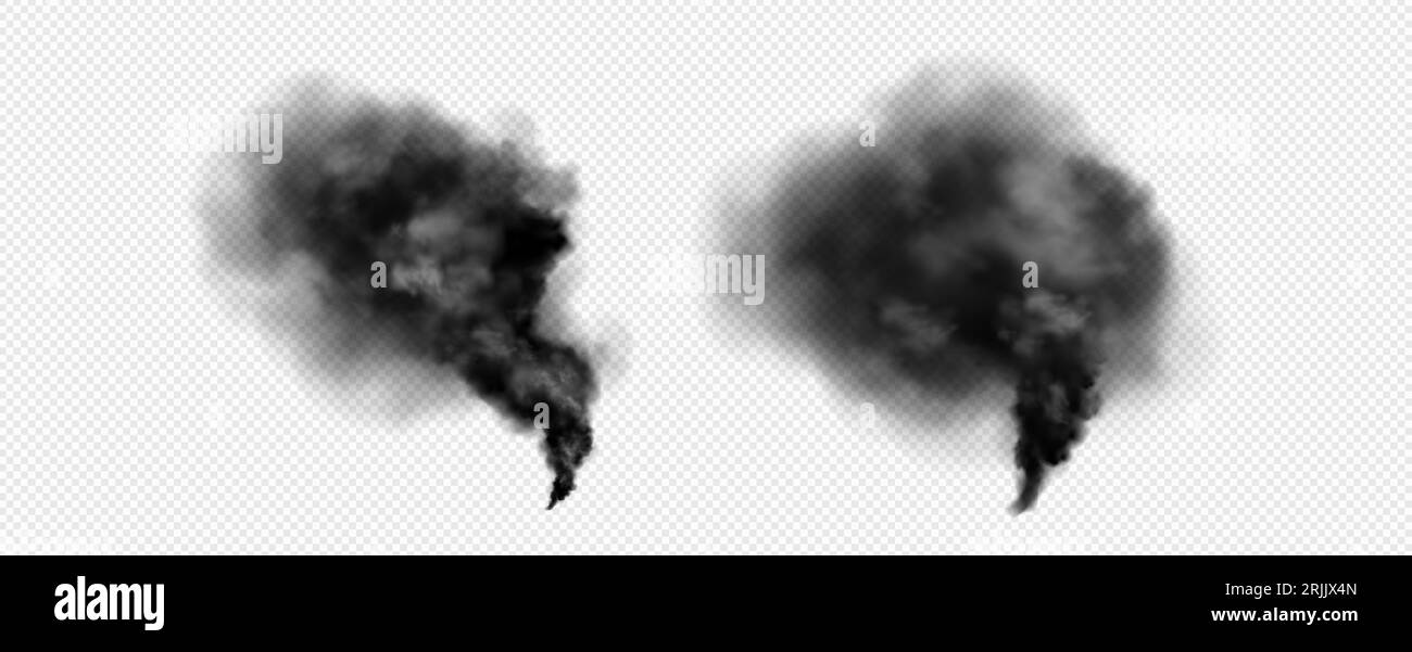 Vecteur isolé transparent de fumée de nuage noir et de tourbillon de cendre. Smog explosion tornade effet de traînée. Mouvement de brouillard gris foncé abstrait réaliste dans l'atmosphère. 3d destruction fumée ou élément de mouvement de tempête Illustration de Vecteur