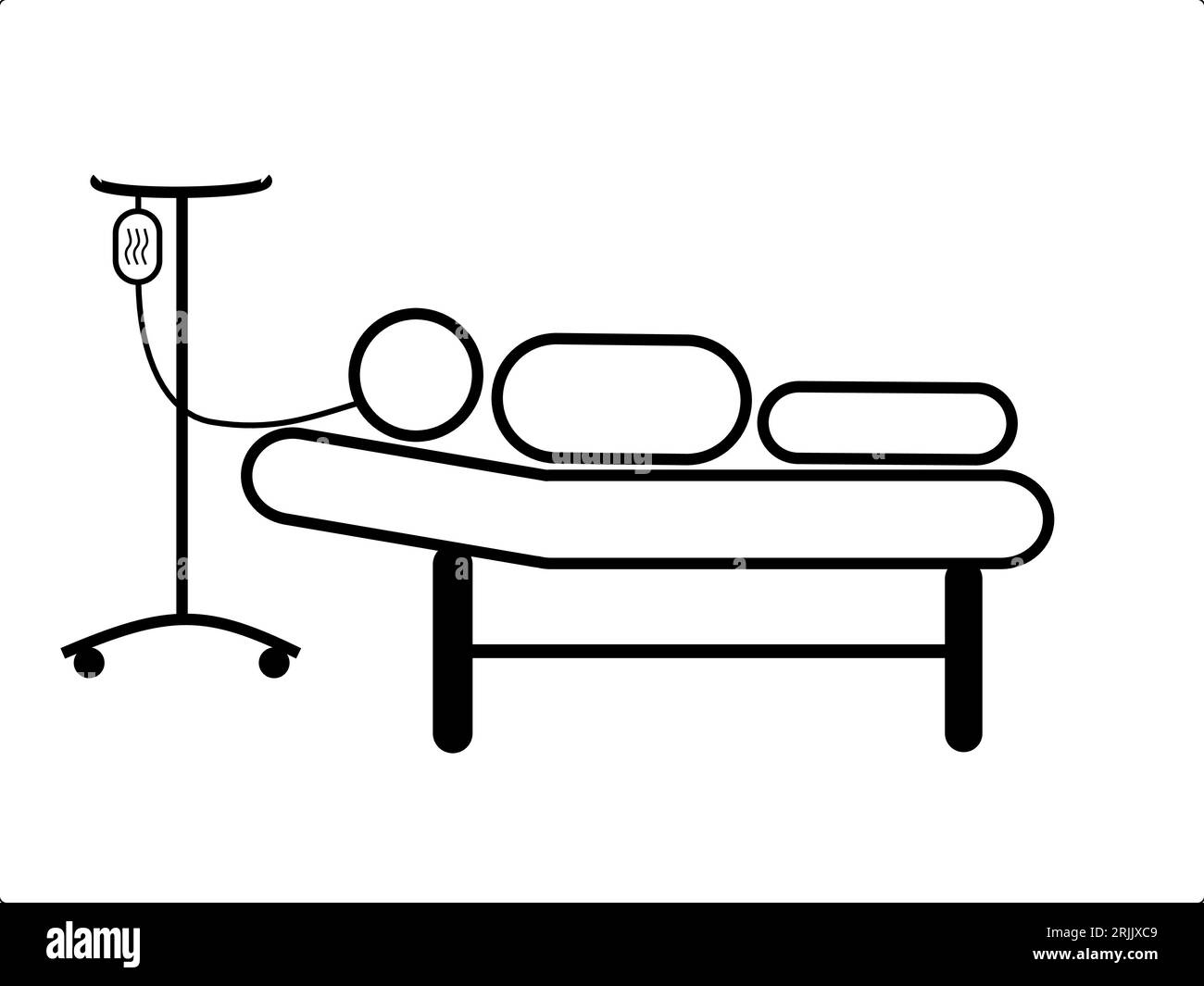 icône d'homme malade dans l'illustration vectorielle de lit d'hôpital. convient pour symbole, signe public, emblème, conception web Illustration de Vecteur