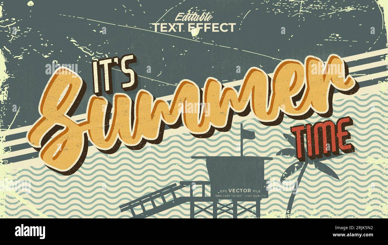Effet de style de texte modifiable - texte rétro d'été dans le thème de style grunge Illustration de Vecteur