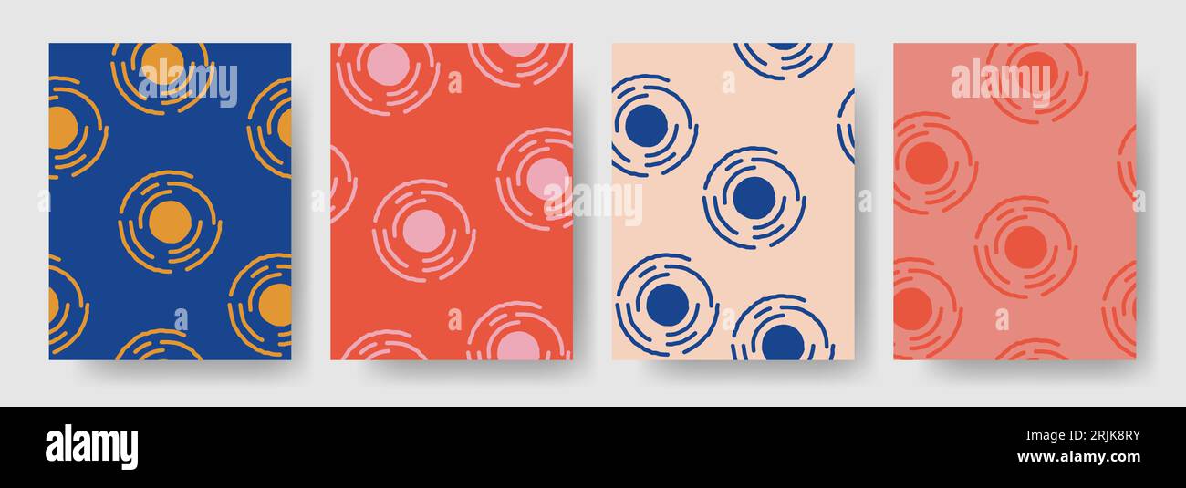 Ensemble de motifs sans couture. Motif rond vectoriel sous la forme du soleil sur des fonds multicolores. Style rétro, style groove Illustration de Vecteur