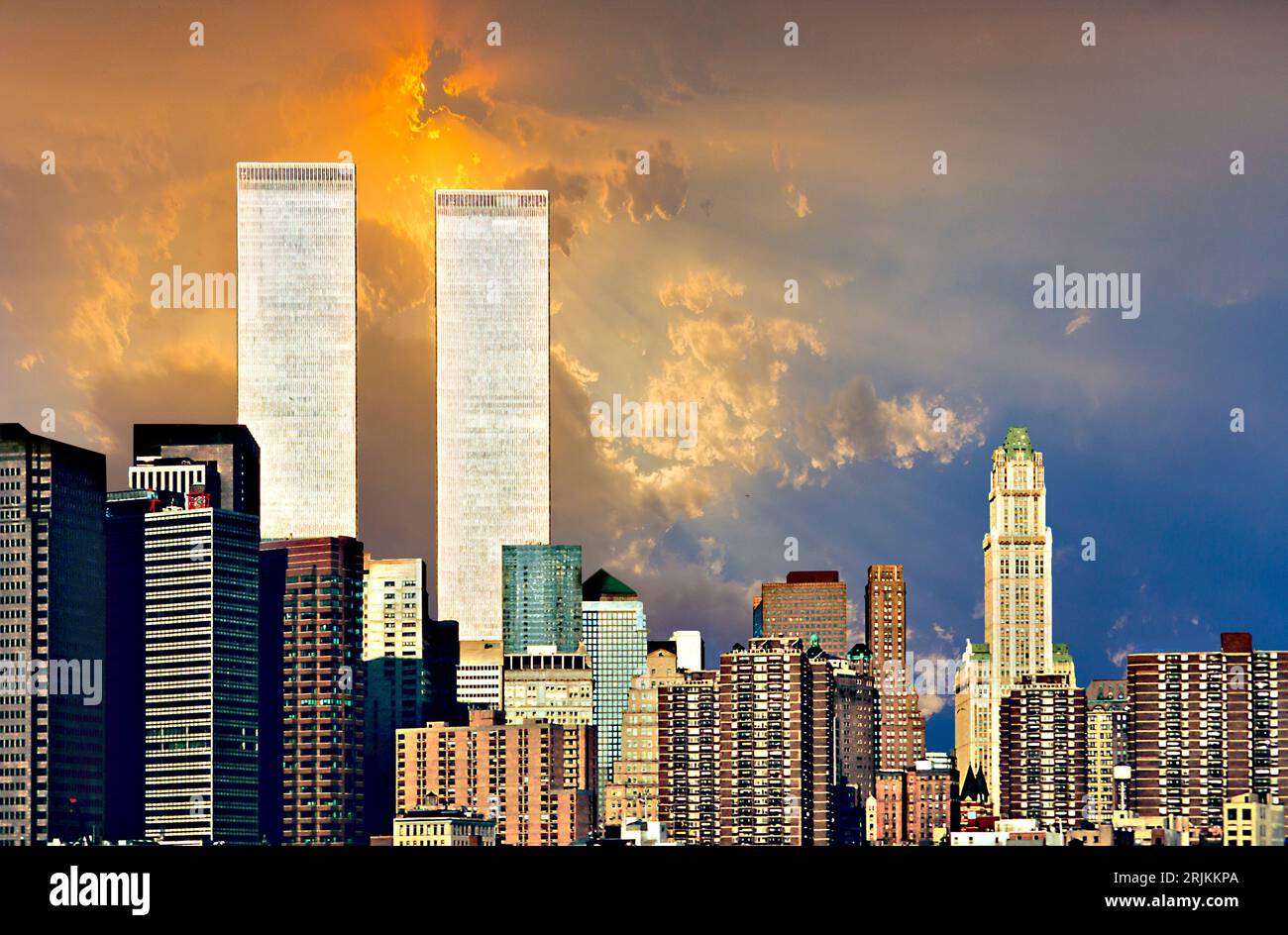 New York, Etats-Unis - 22 février 1997: Lower mahattan et World Trade Center à New York, Amérique. Le WTC a été détruit par 911 de terroristes. Banque D'Images