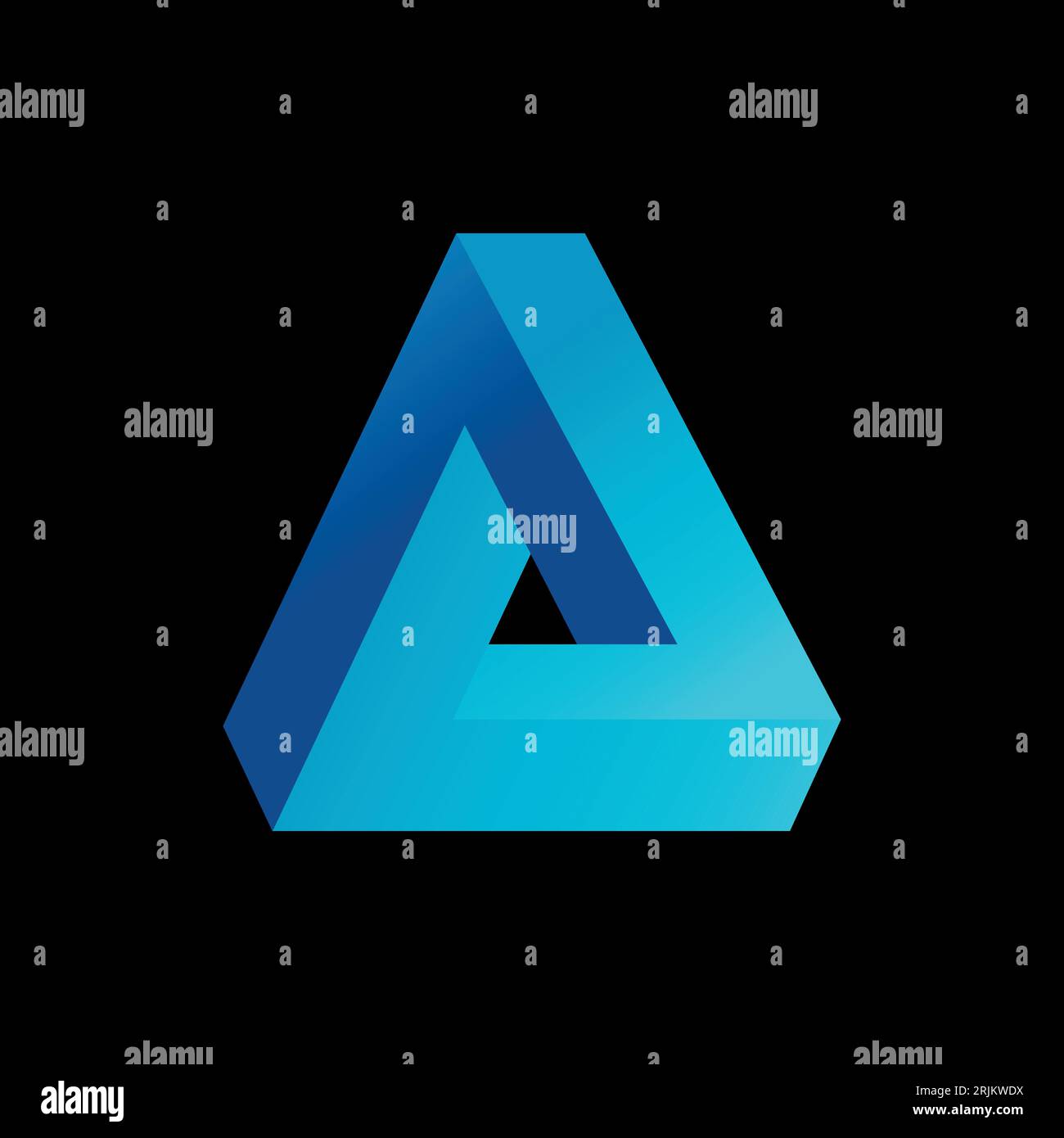Triangle bleu d'illusion optique. L'icône de Penrose.illustration vectorielle de logo de conception de couleur de dégradé géométrique sur fond noir. Illustration de Vecteur