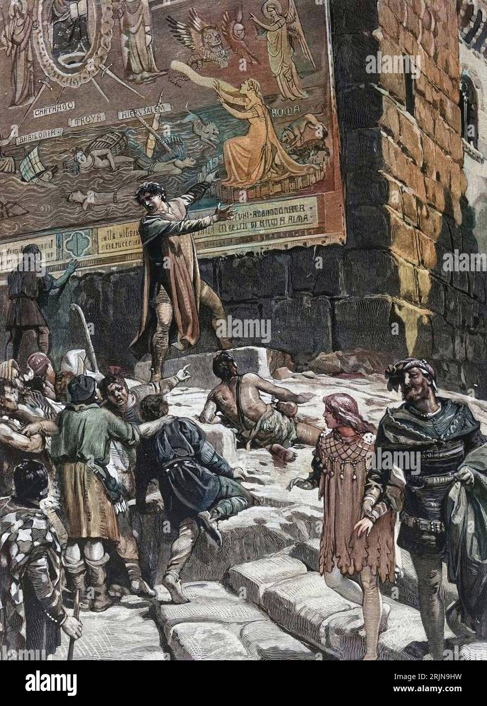 Cola di Rienzo (1314-1354), faisant campagne pour devenir un tribun du peuple romain, expliqua au peuple de Rome les fresques qu'il avait installées sur le Capitole. Banque D'Images
