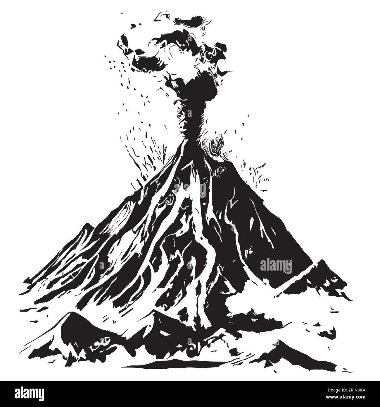 Volcan rétro dessin à la main illustration nature Illustration de Vecteur